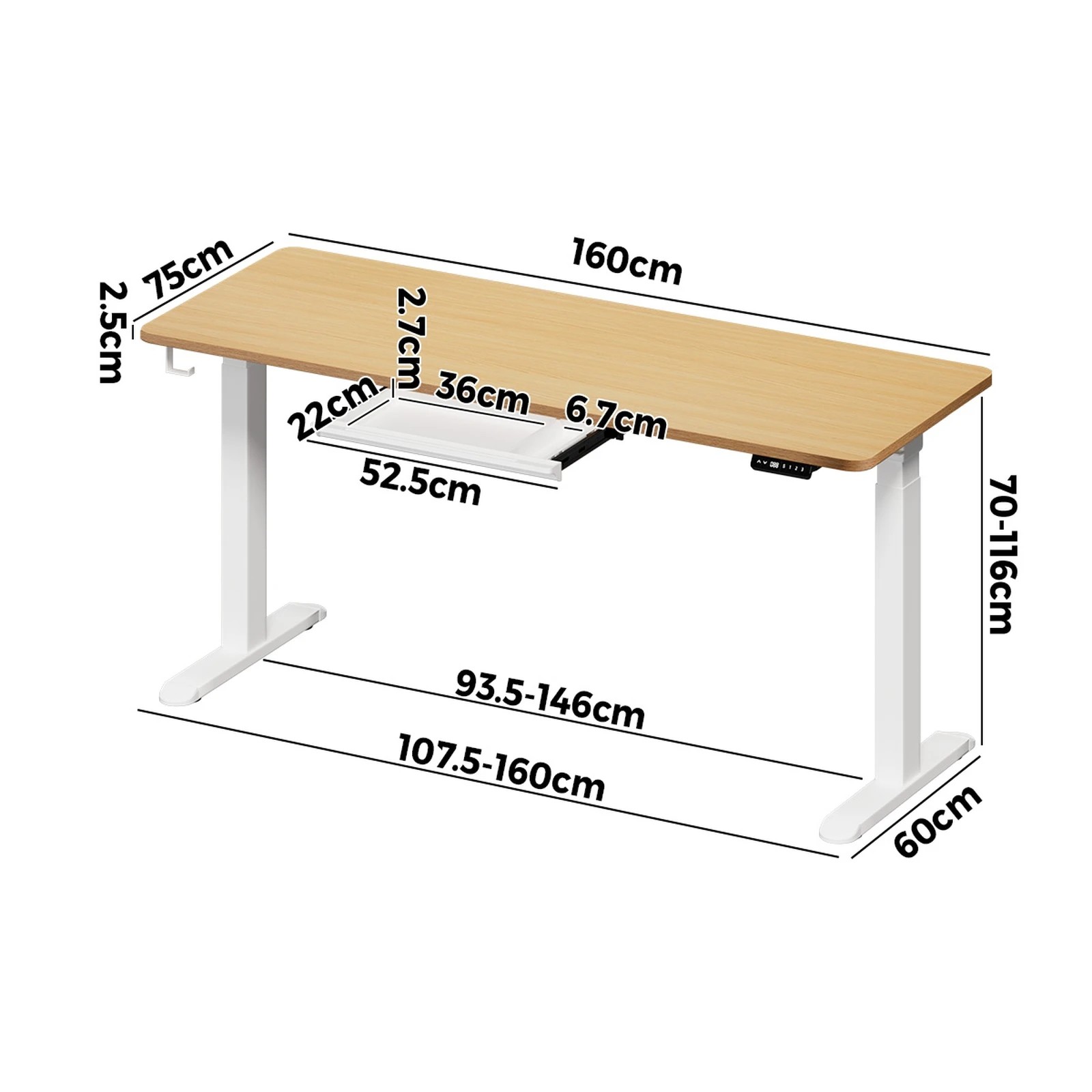 4 Oikiture 160cm Electric Standing Desk With Drawer Height Adjustable
 - Multi, 4 of 4
