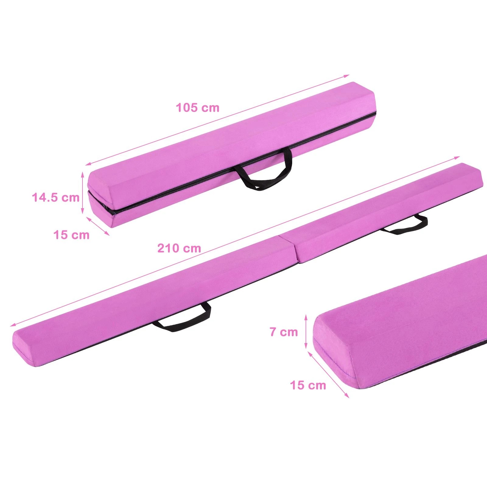 4 Costway 2.1M Folding Balance Beam Portable Floor Gymnastics Beam w/Handle - Purple, 4 of 4