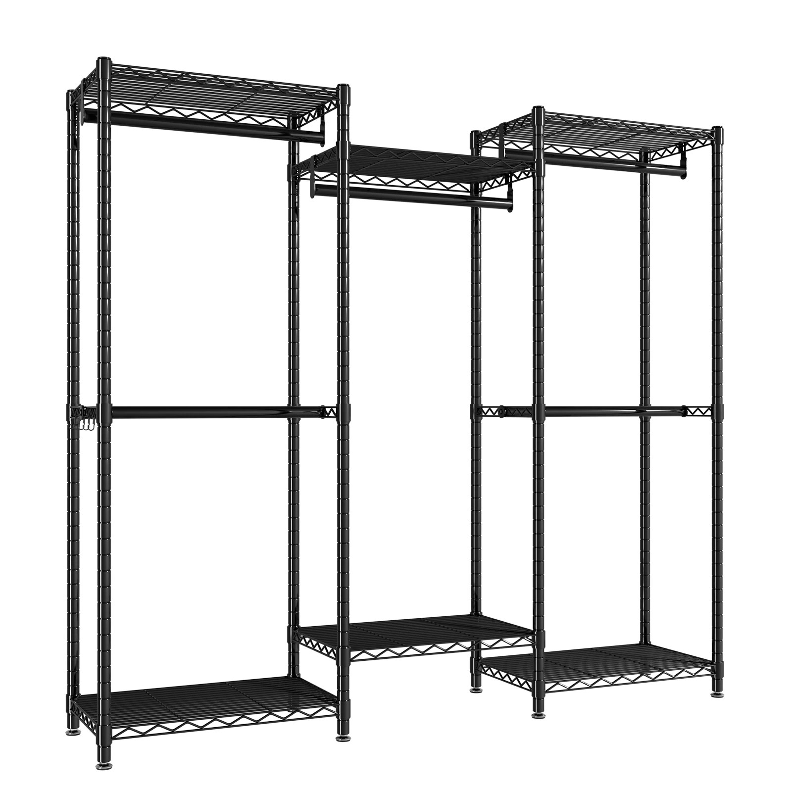 1 Advwin Portable Closet Wardrobe Adjust Closet Racks w/5 Hang Rods & 6 Shelves - Black, 1 of 8