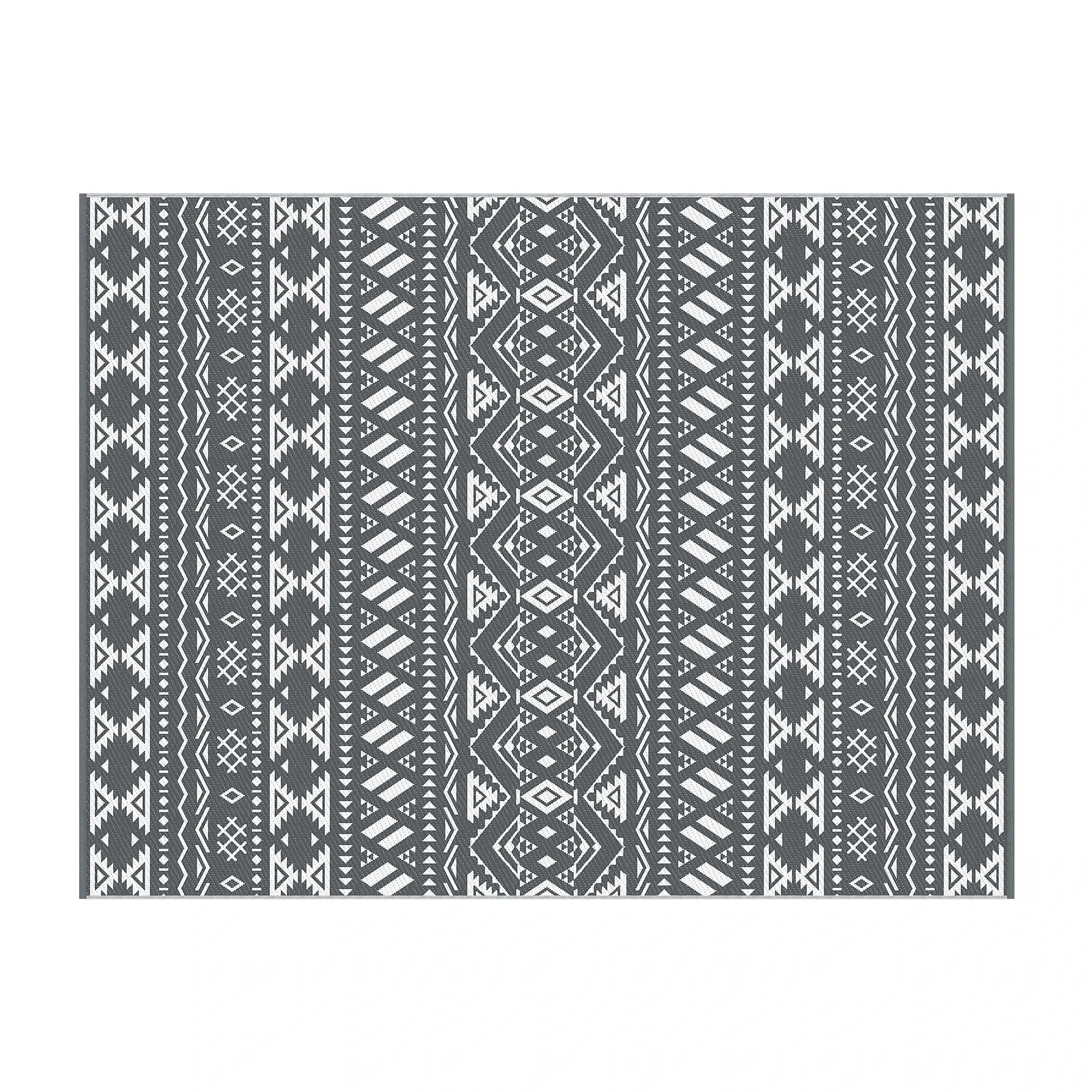 1 Gardeon Outdoor Rugs 274x366cm Large Carpet Reversible Area Mat PP Dual-Sided Patio Rug Bohemian - Grey, 1 of 7