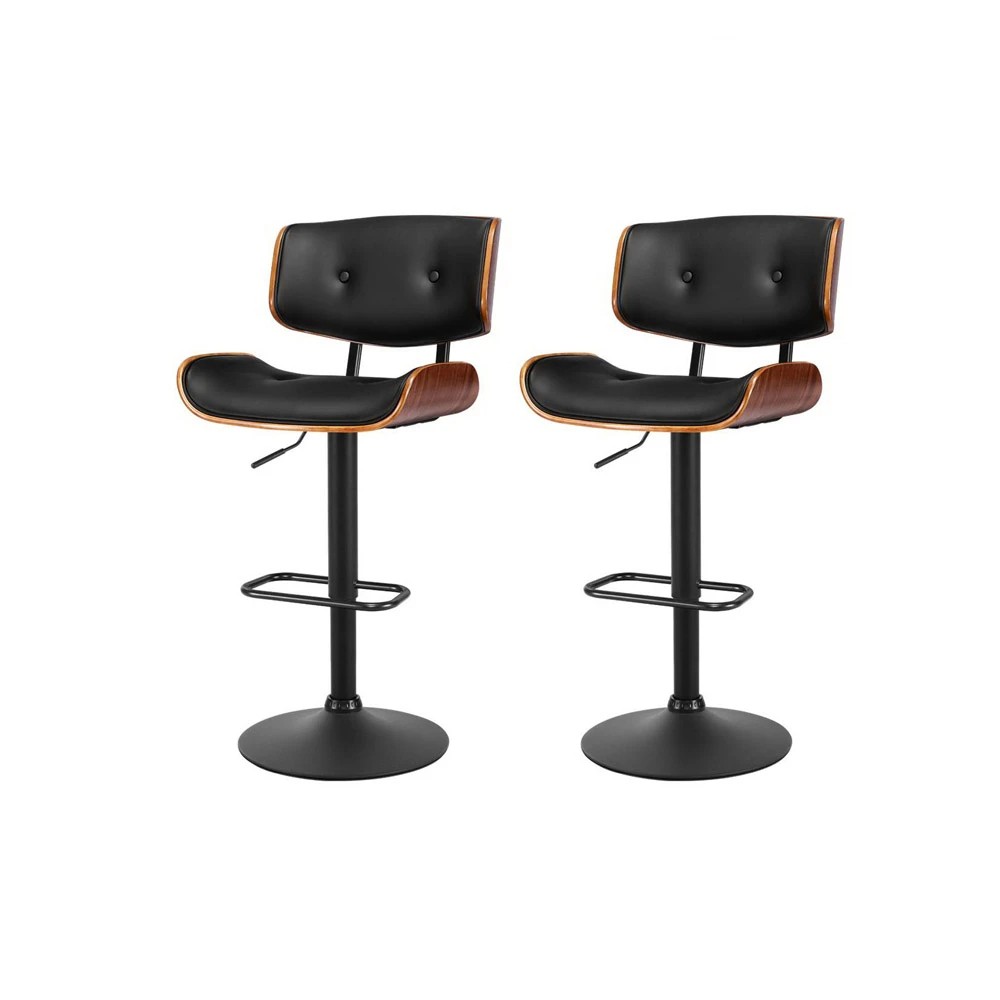 1 Artiss 2x Bar Stools Gas Lift Leather All - Black, 1 of 5