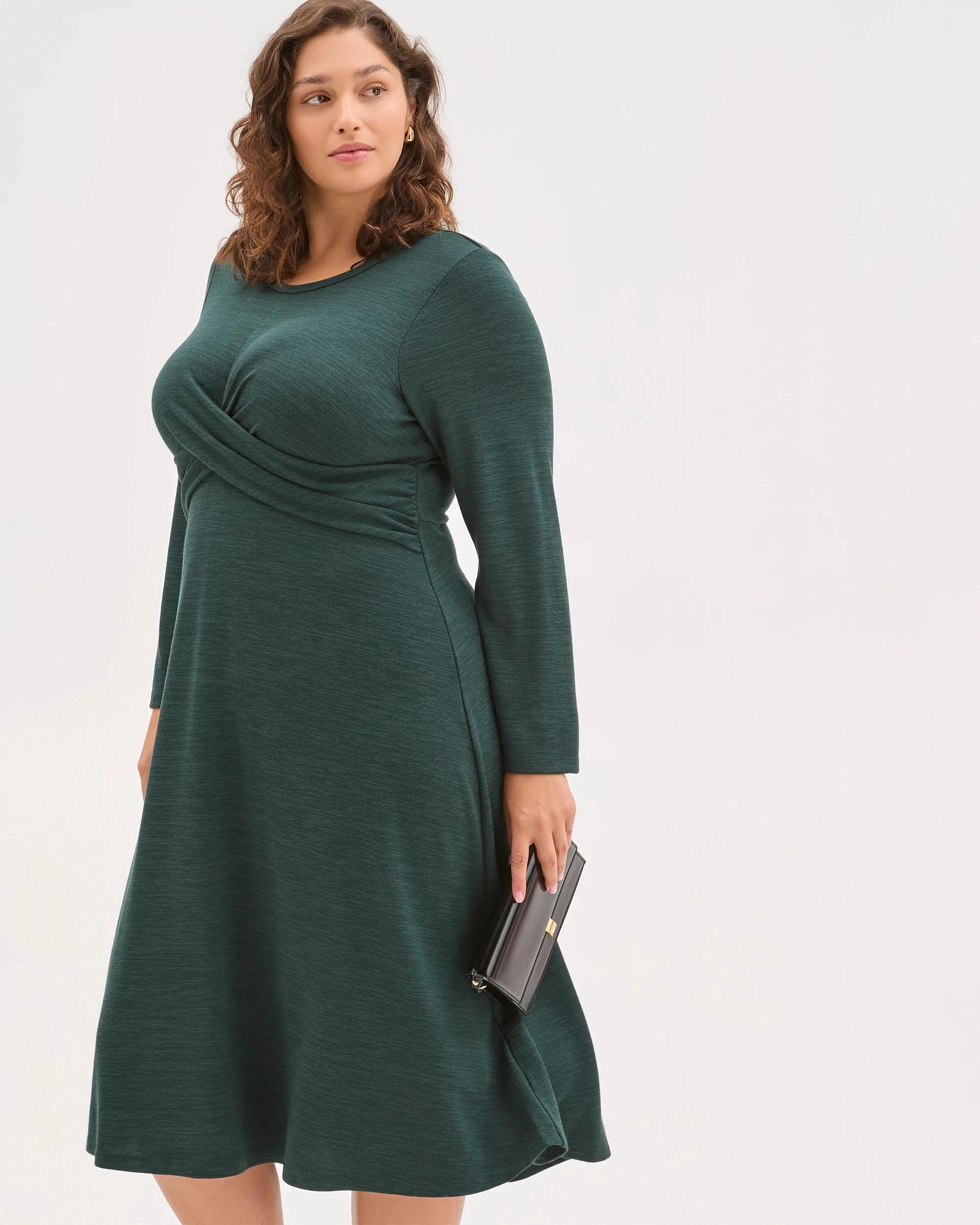 2 Target Curve Plus Size Long Sleeve Drape Knit Midi Dress DEEP FOREST, 2 of 6