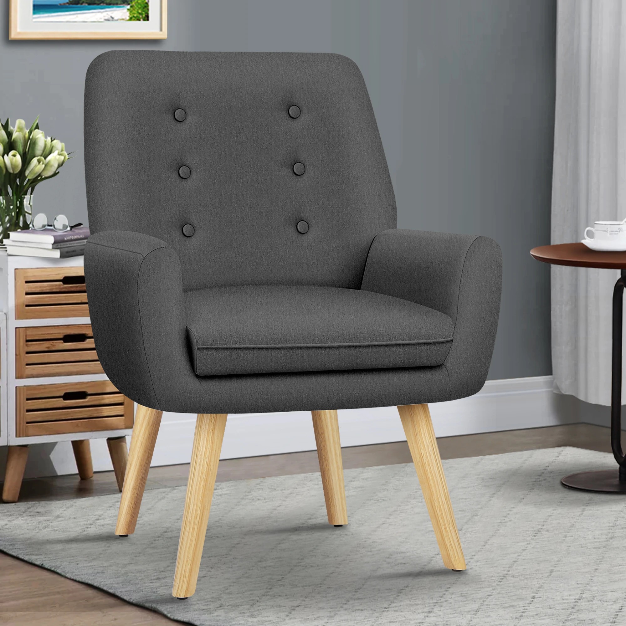 4 Alfordson Armchair Lounge Chair Tub Accent Chairs Fabric Couch Sofa - Grey, 4 of 9