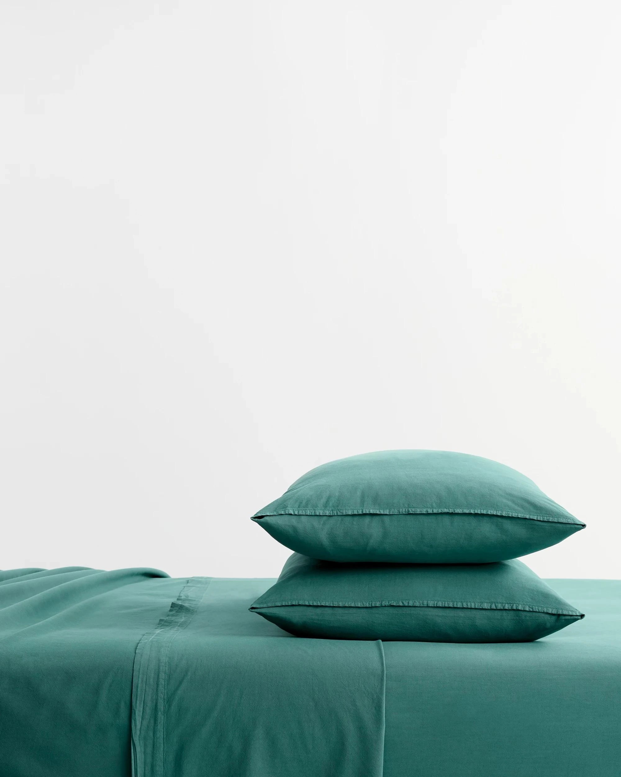 1 Arlo Cotton Stonewash Sheet Set - King Bed - Green, 1 of 3