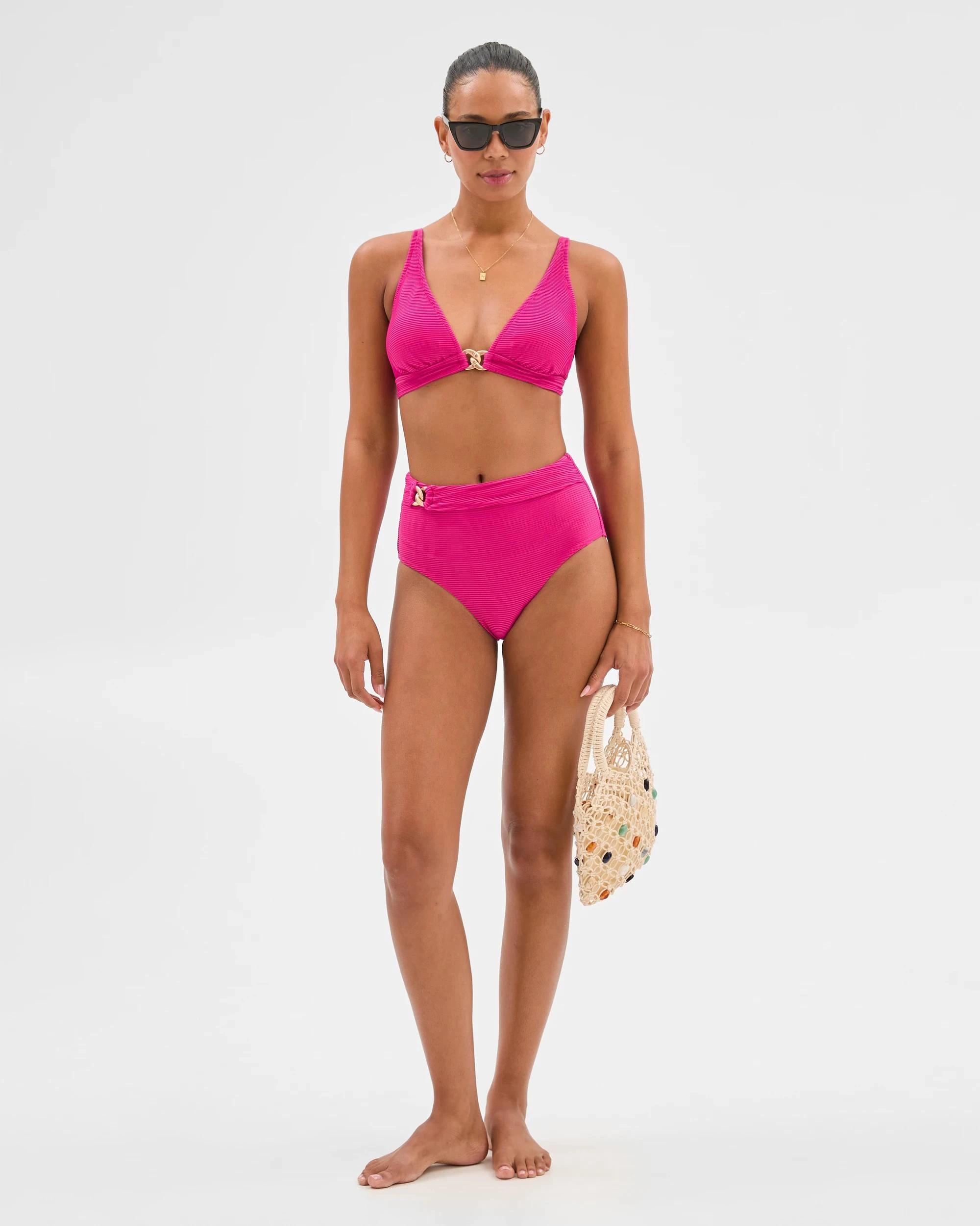 1 Target Resort Textured V-Neck Chain Link Bikini Top FUCHSIA, 1 of 6