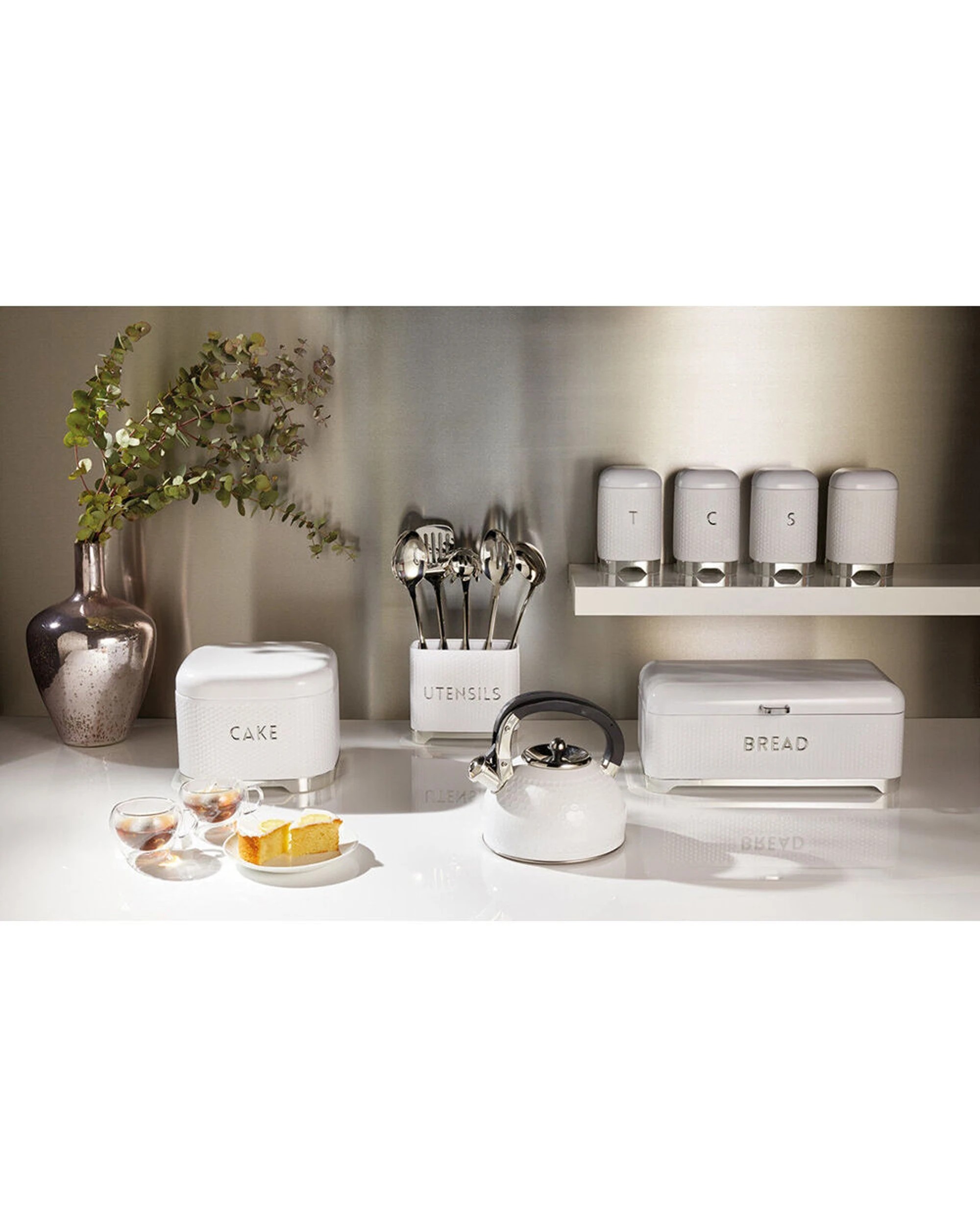4 Kitchen Craft Lovello Carbon Steel Retro Coffee Canister 2PK Geometric Finish - White, 4 of 7