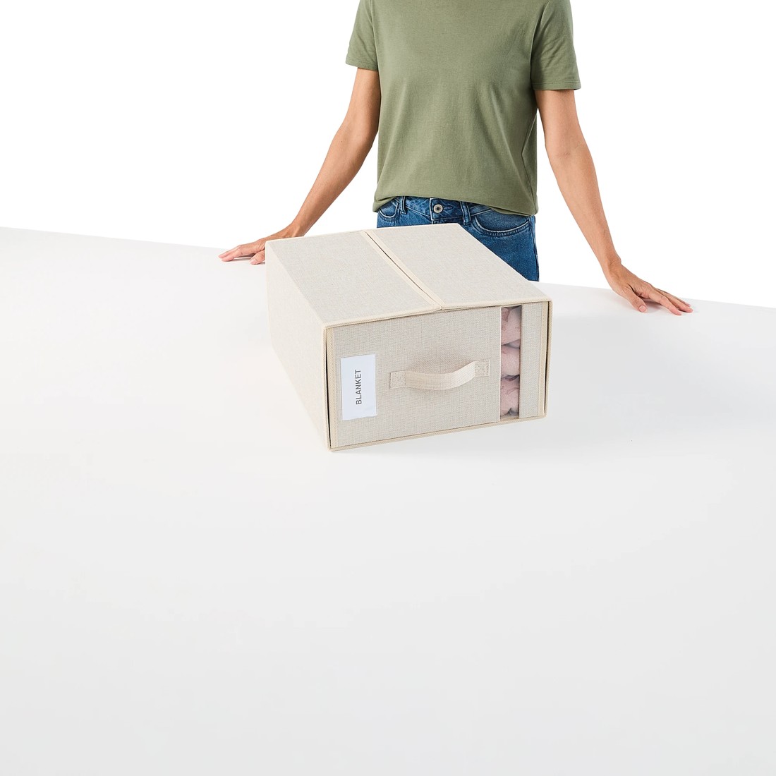 2 Linen Look Large Bed Linen Box - Beige, 2 of 10