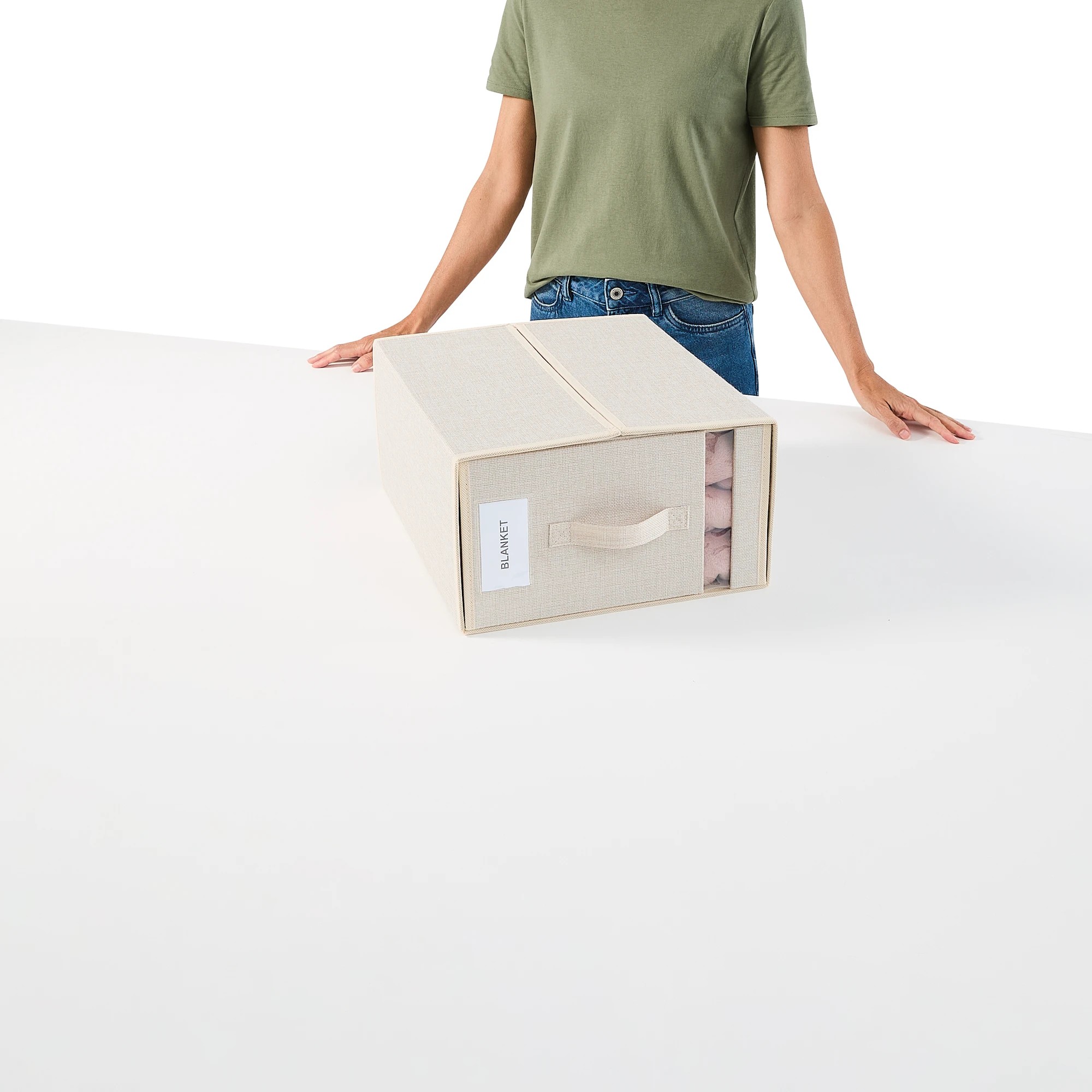 2 Linen Look Large Bed Linen Box - Beige, 2 of 10