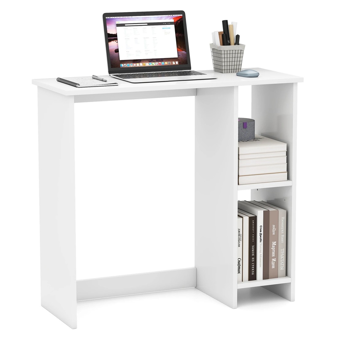 9 Costway 80cm Wood Computer Desk Home Office Desk - White, 9 of 9