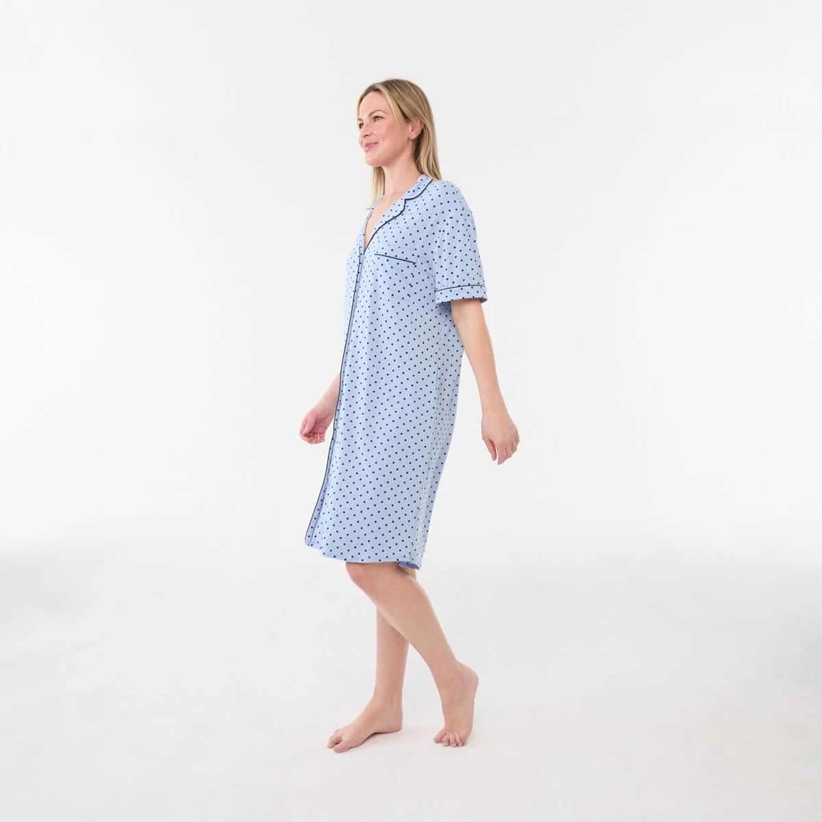 2 Short Sleeve Button Through Comfort Nightie LARGE SPOT BRUNI BLUE, 2 of 5