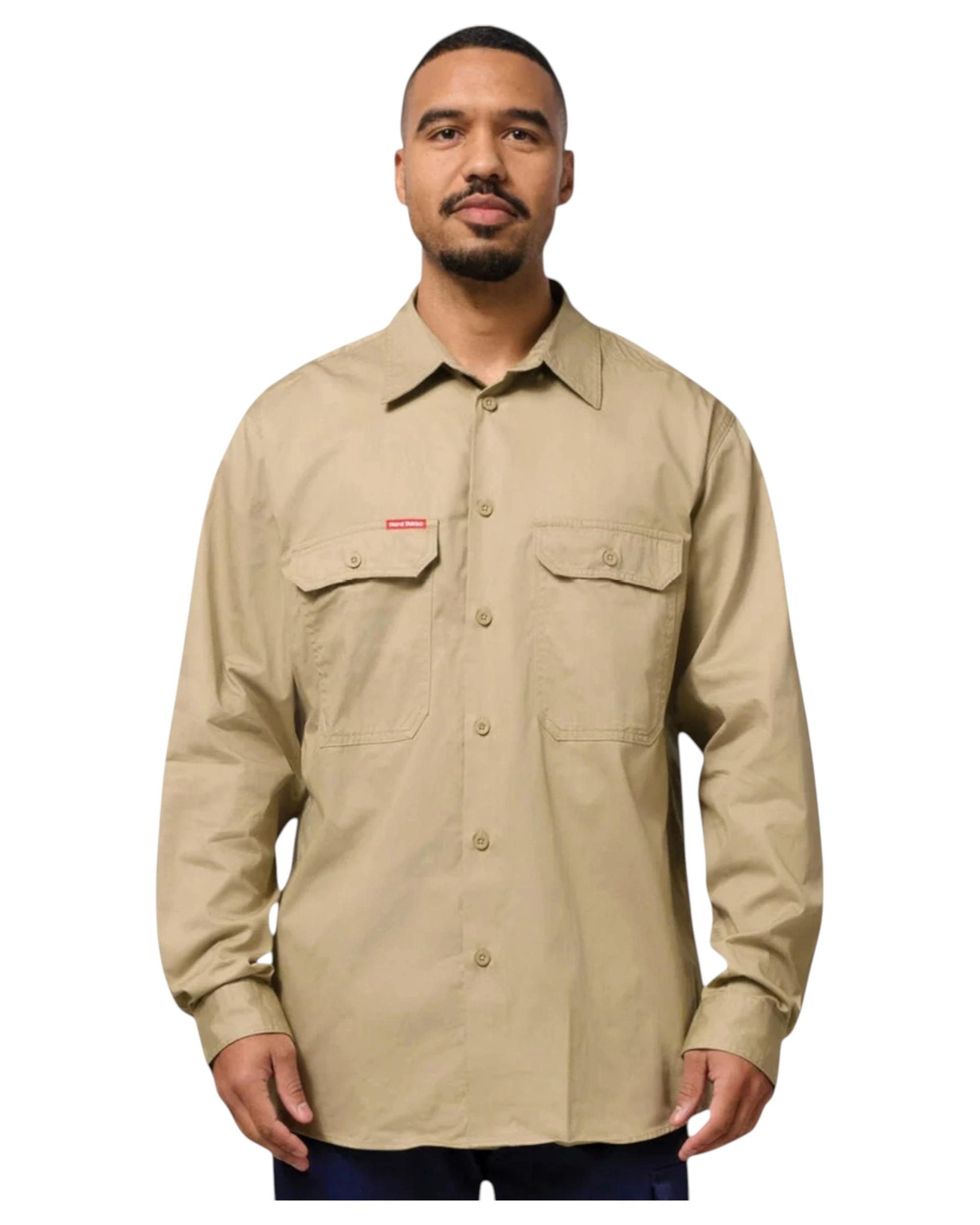 1 Hard Yakka 3 Pack Mens Long Sleeve Lightweight Drill Ventilated Shirt KHAKI, 1 of 7