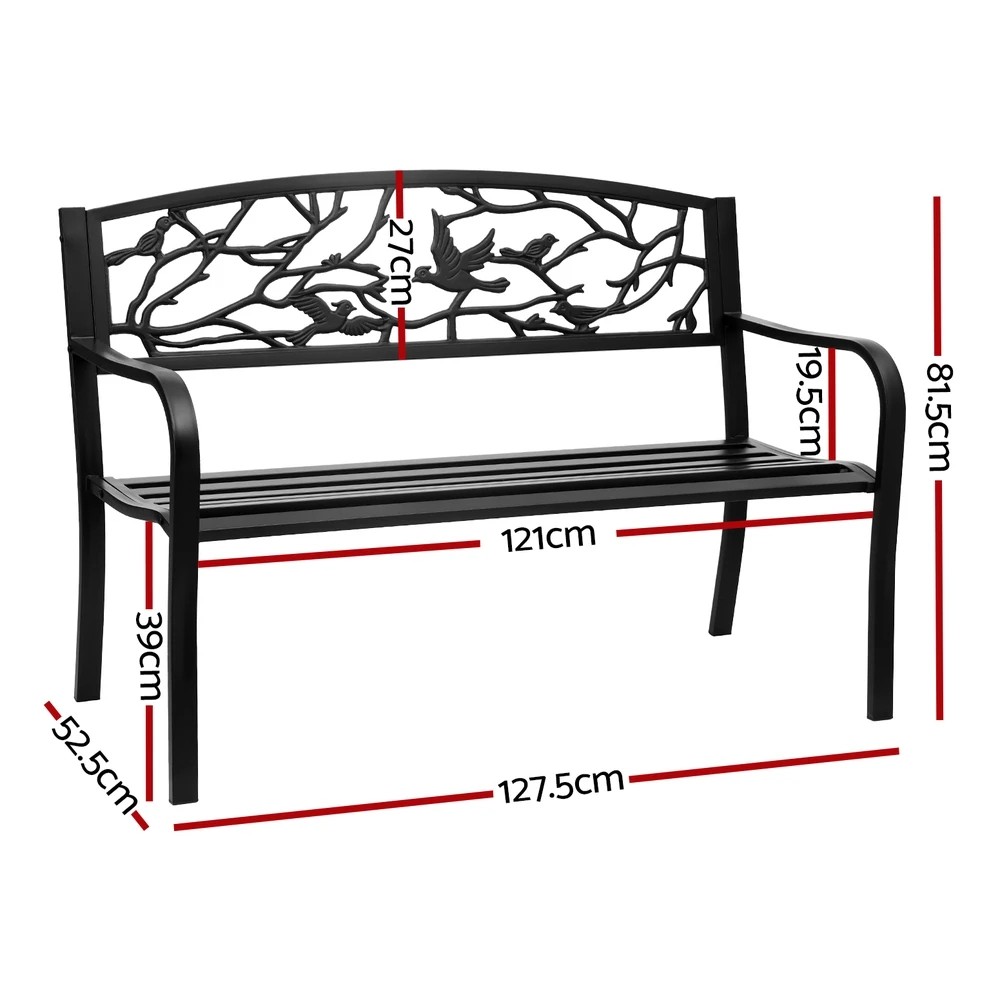 2 Gardeon Outdoor Bench Seat Garden Steel Outdoor Furniture 3 Seater Park - Black, 2 of 5