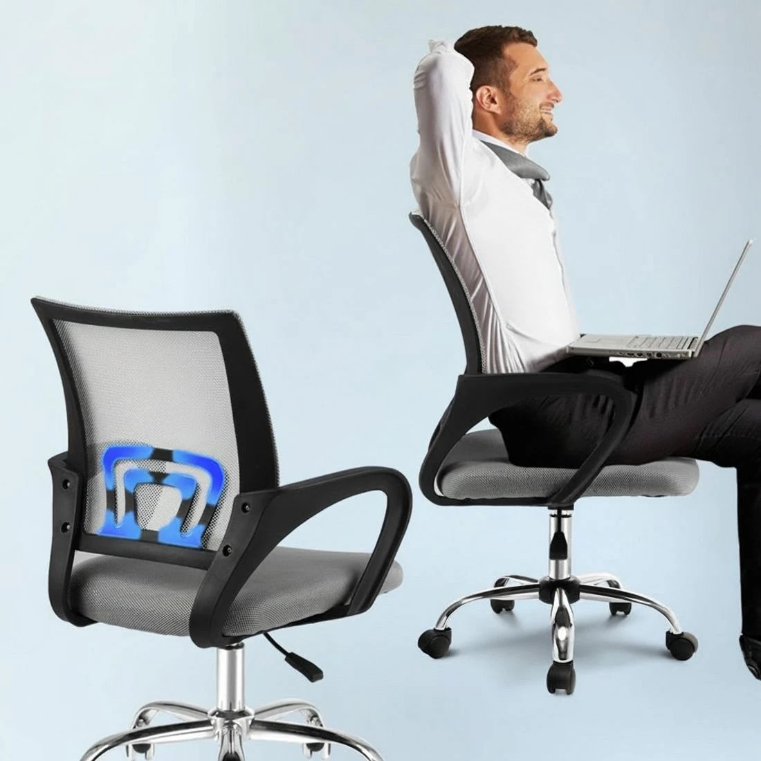 6 Artiss Mesh Office Chair Mid Back - Grey, 6 of 8