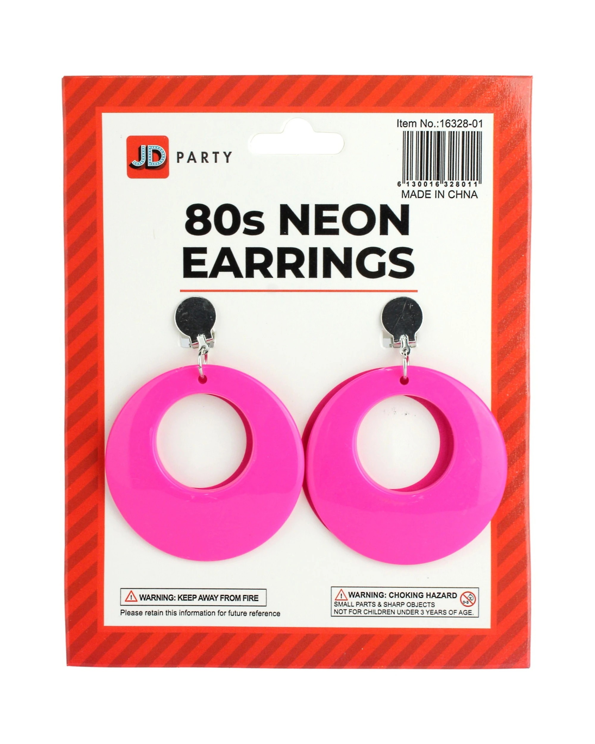 2 JD Party 80's Neon Hot Pink Clip on Earrings - One Size - Pink, 2 of 2
