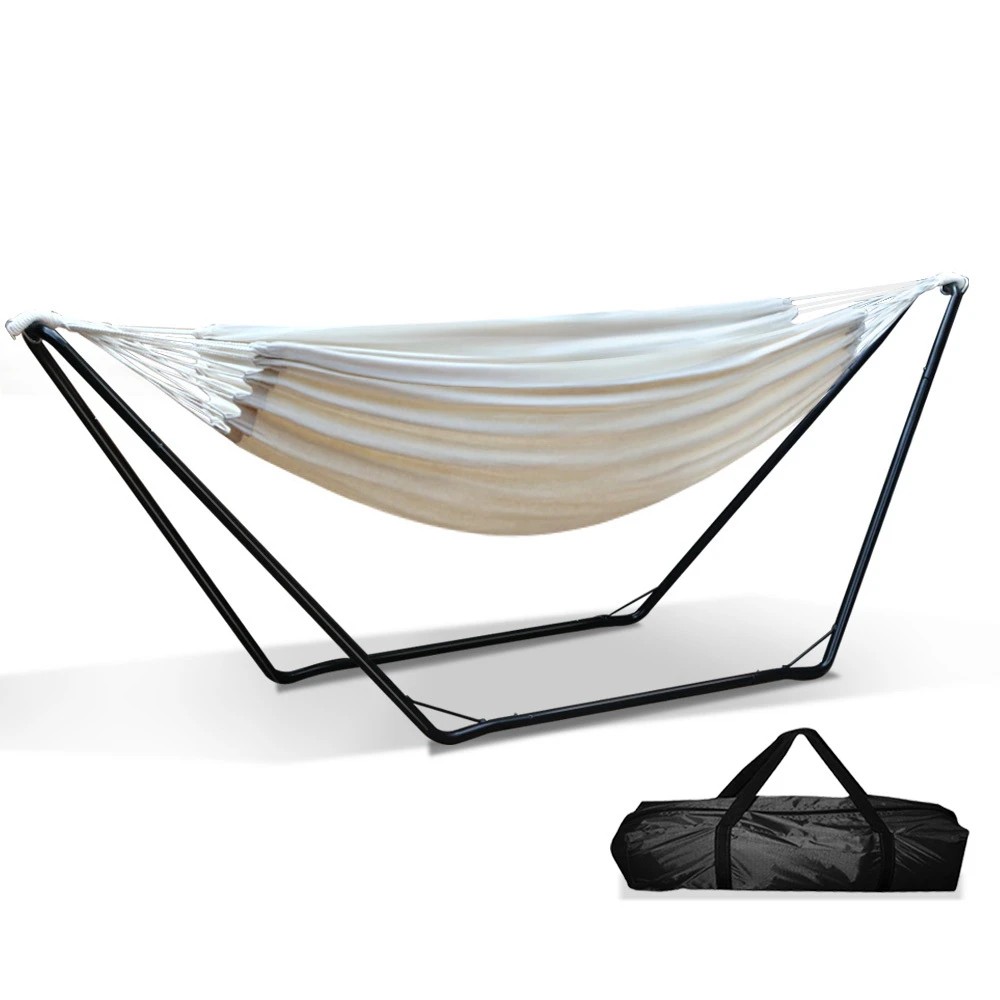 1 Gardeon Hammock Bed with Stand Outdoor Camping Hammocks Steel Frame - Beige, 1 of 7