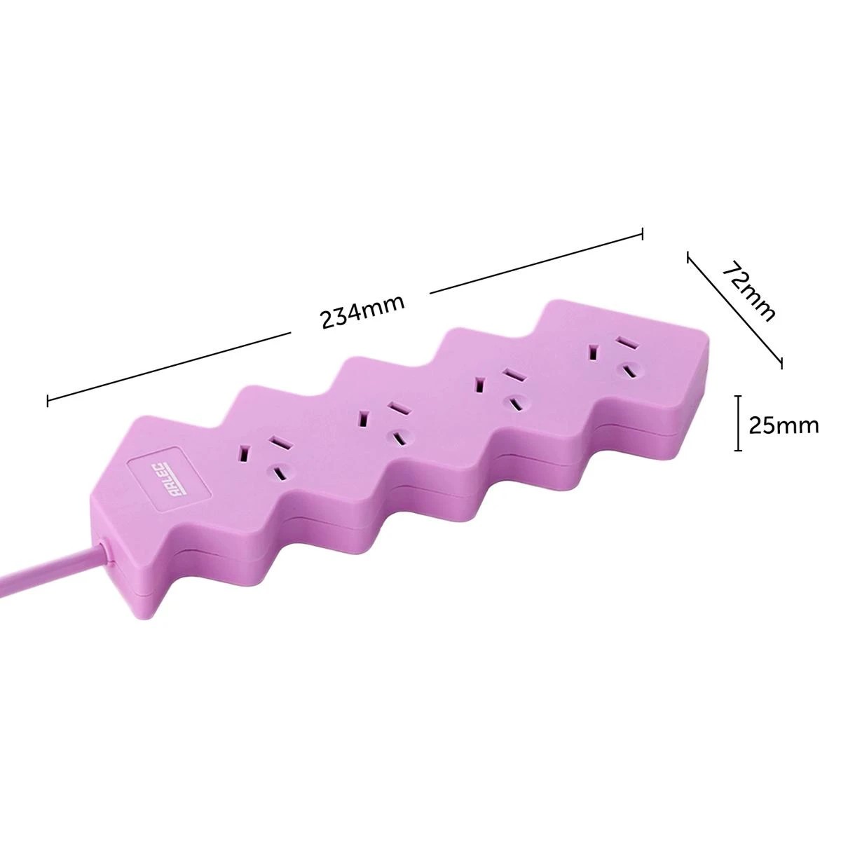 5 Arlec 4 Outlet Zig Zag Overload Protected Powerboard - Pink, 5 of 5