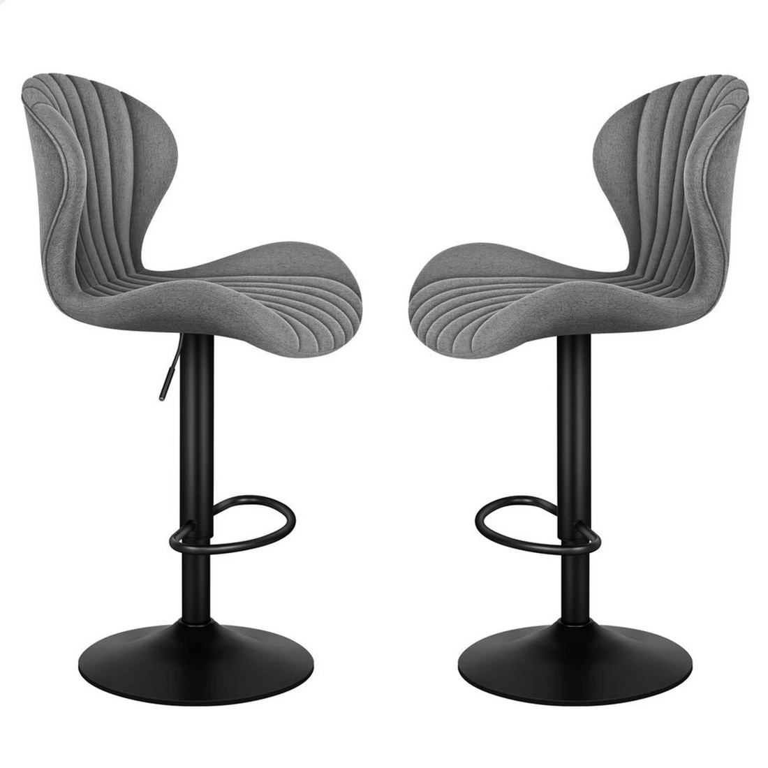 1 Alfordson 2x Bar Stools Gas Lift Fabric Bar Chairs Kitchen Swivel - Grey, 1 of 10