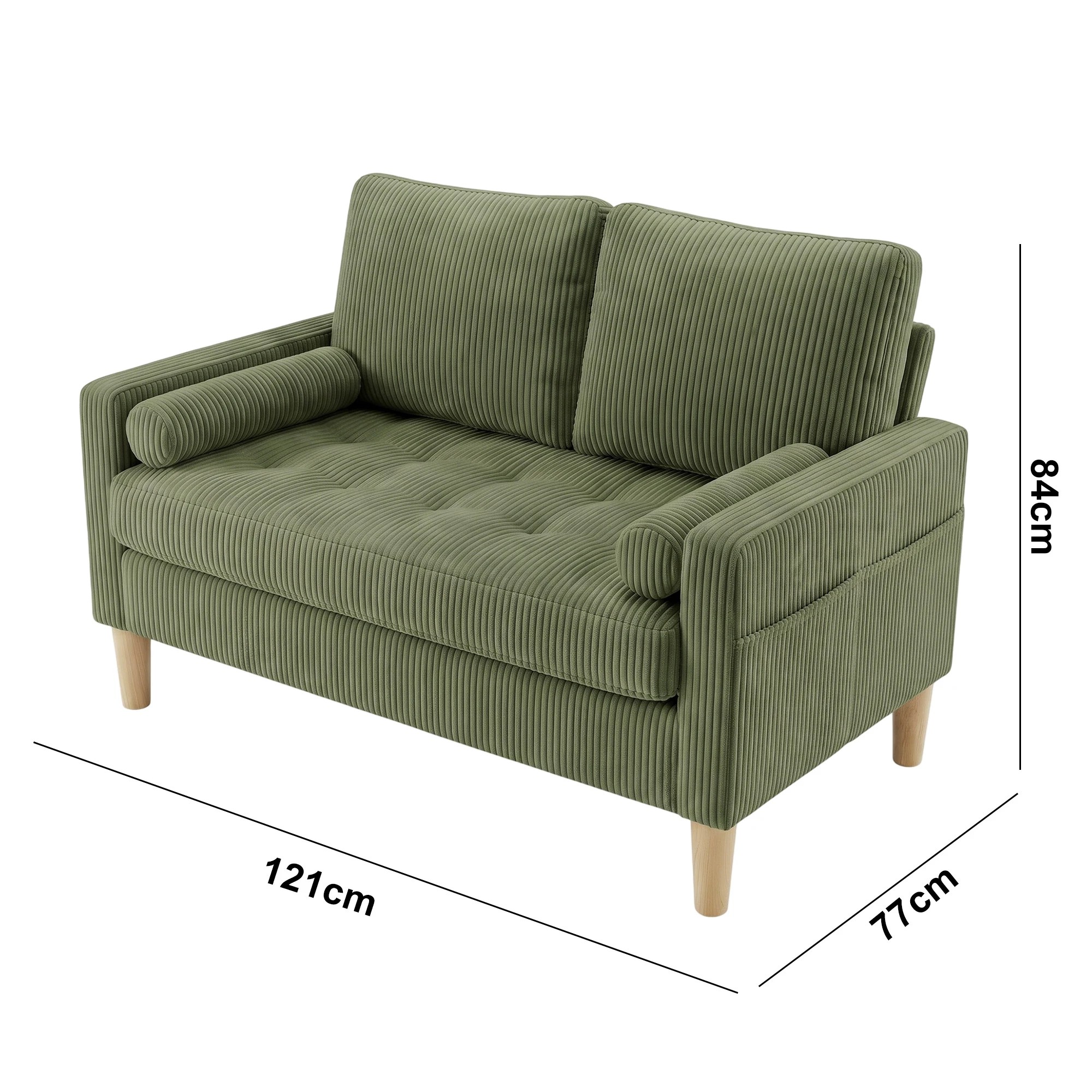 2 Advwin 121CM 2 Seater Loveseat Sofa Compact Corduroy Couch with Tufted Seat Cushion and Side Storage Pockets - Green, 2 of 8
