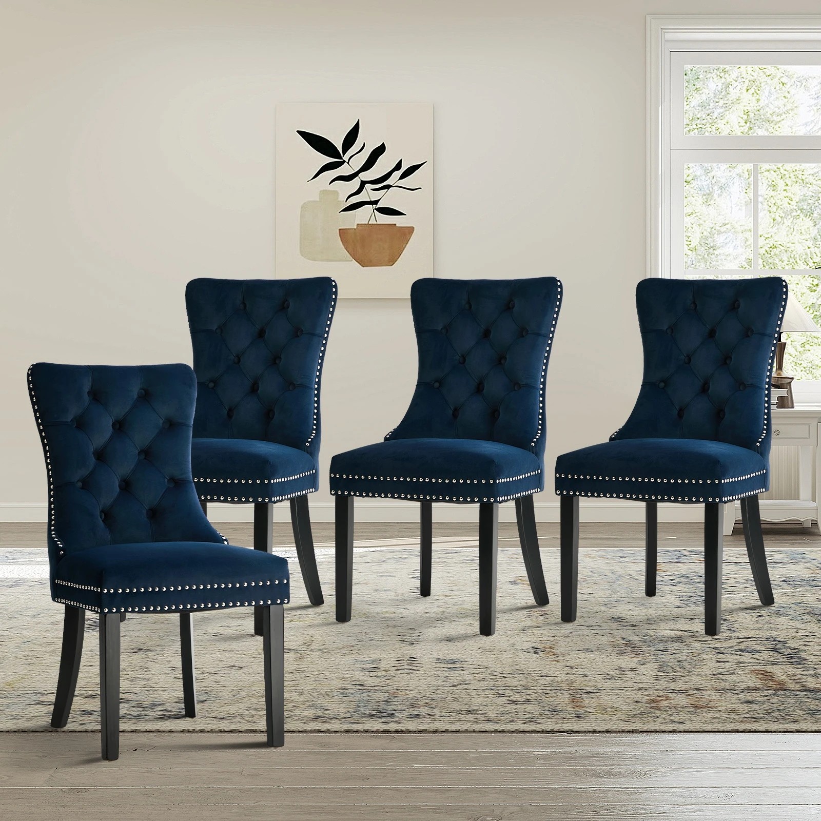 3 Oikiture 4x Velvet Dining Chairs Upholstered French Provincial Tufted - Blue, 3 of 10