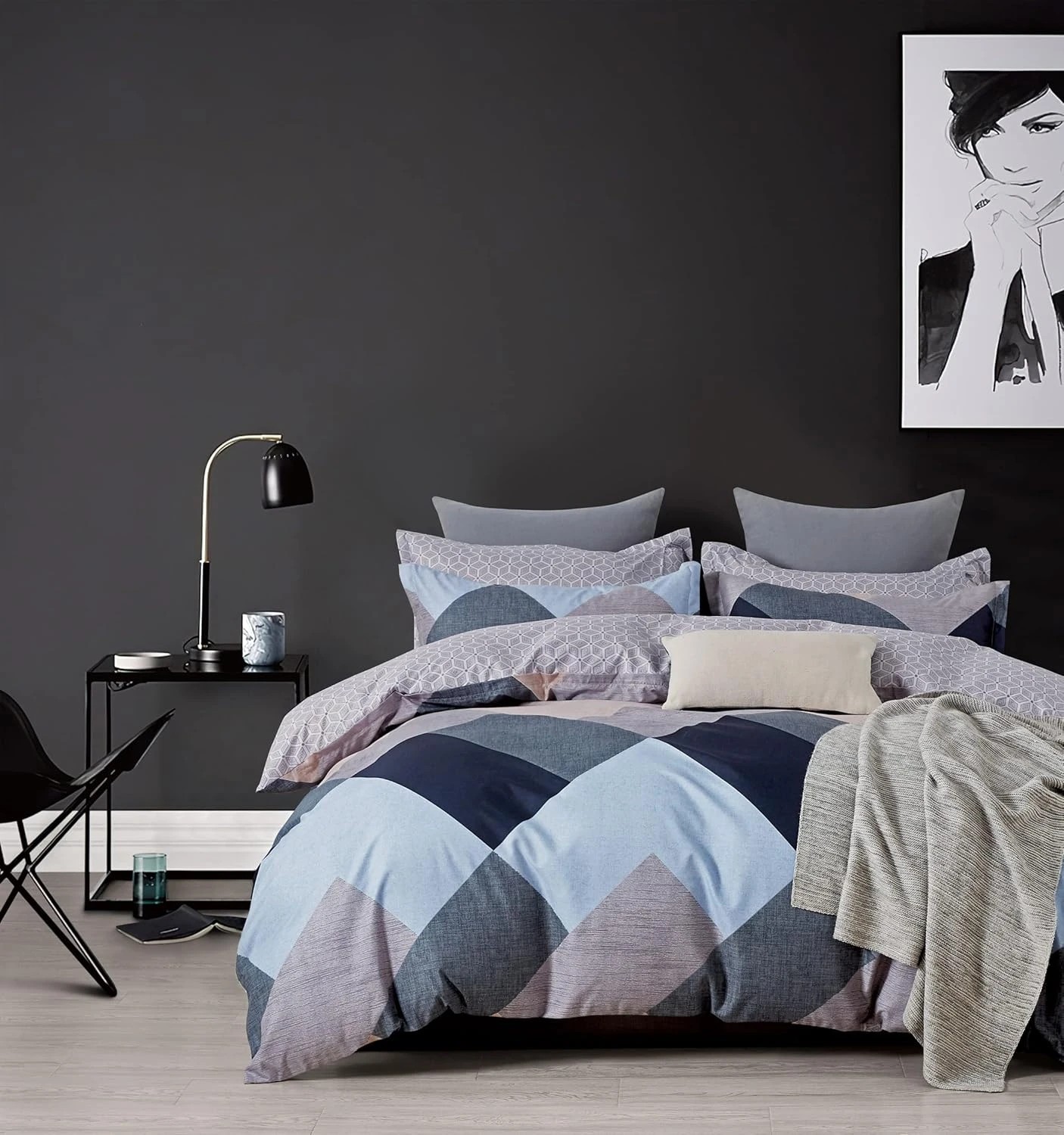 1 CleverPolly Printed Microfibre Reversible Quilt Cover Set - Jay - Queen Bed, 1 of 6