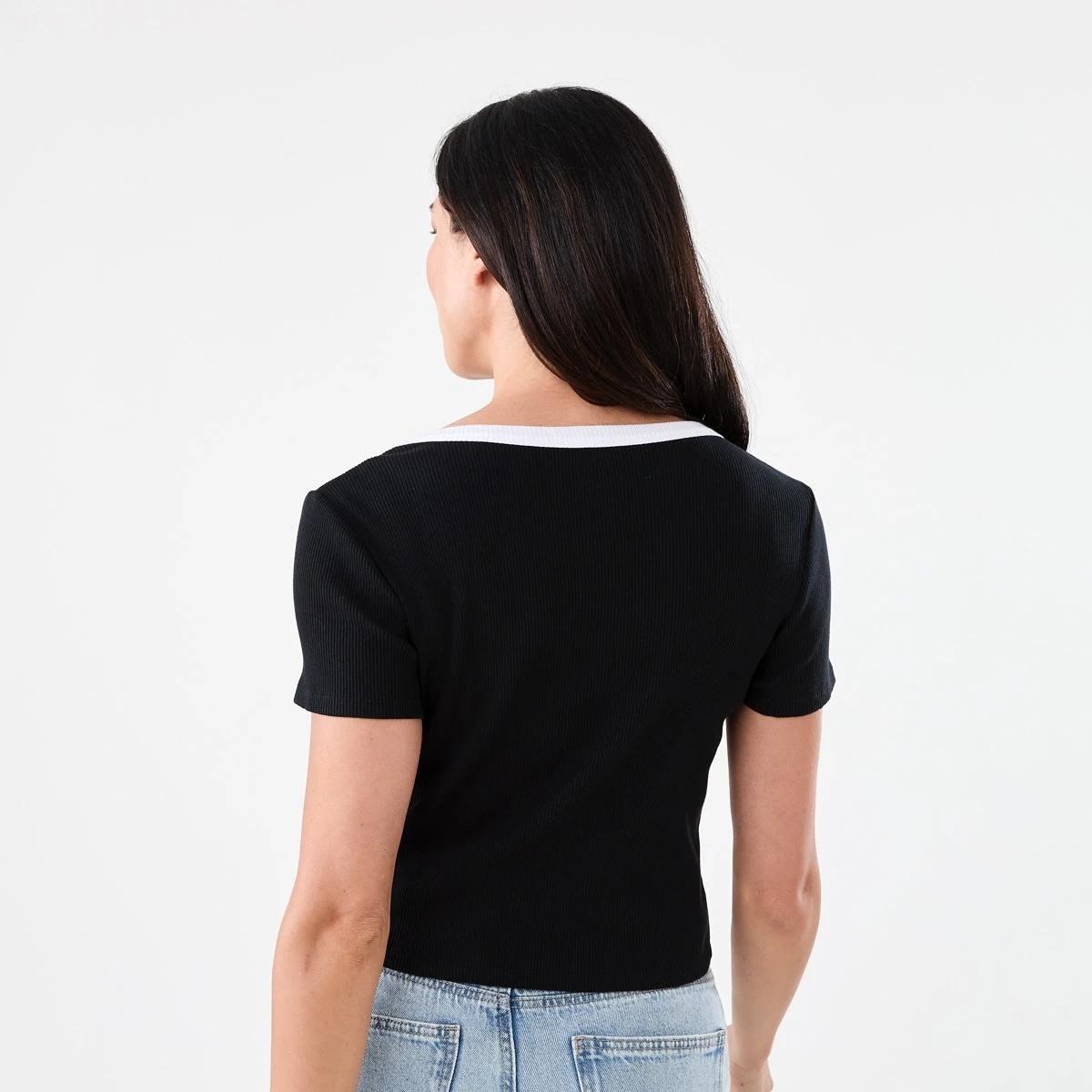 3 Short Sleeve Rib Square Neck T-shirt Blk Wht, 3 of 5