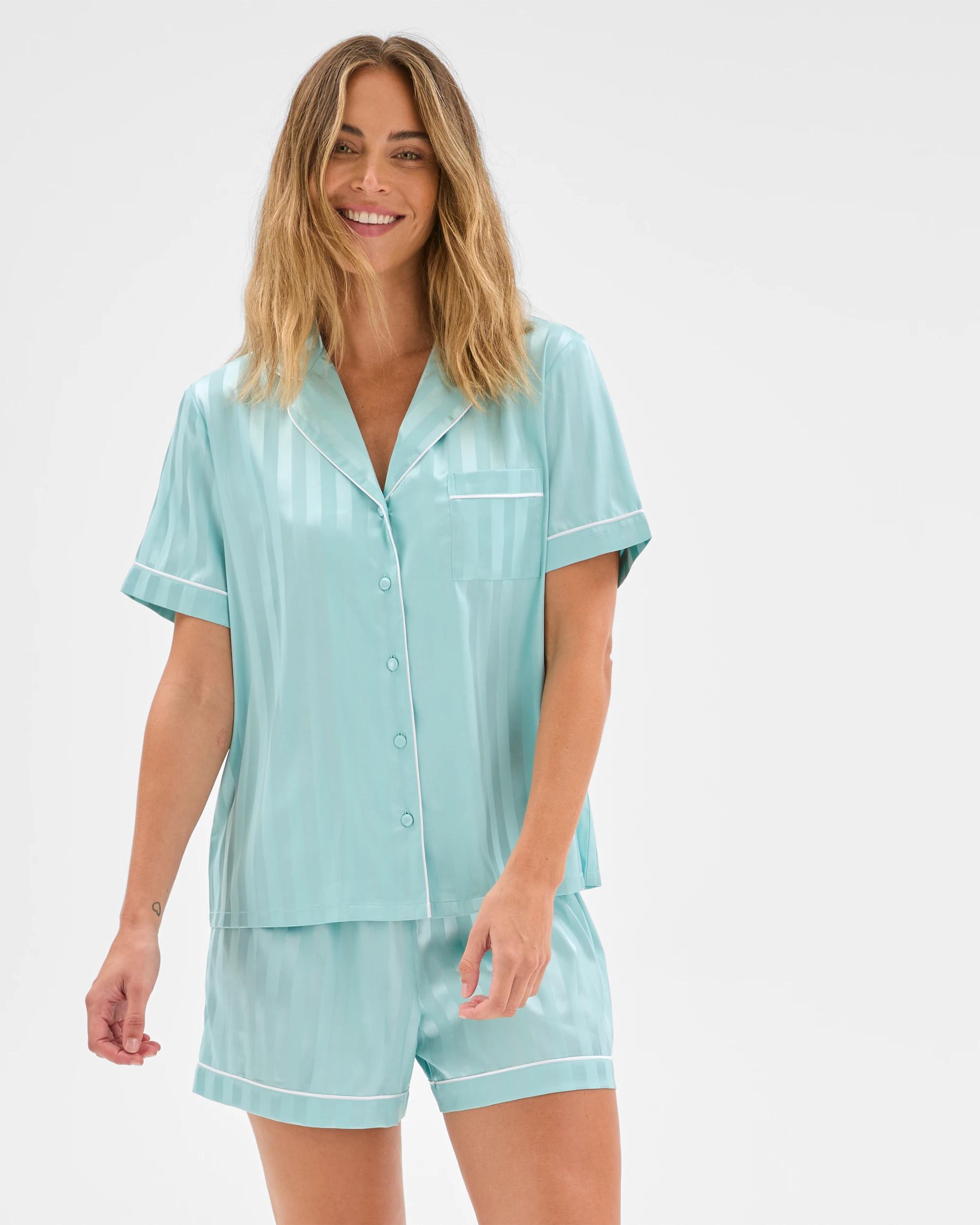 3 Target Stripe Satin Short Pyjama Set AQUA, 3 of 7