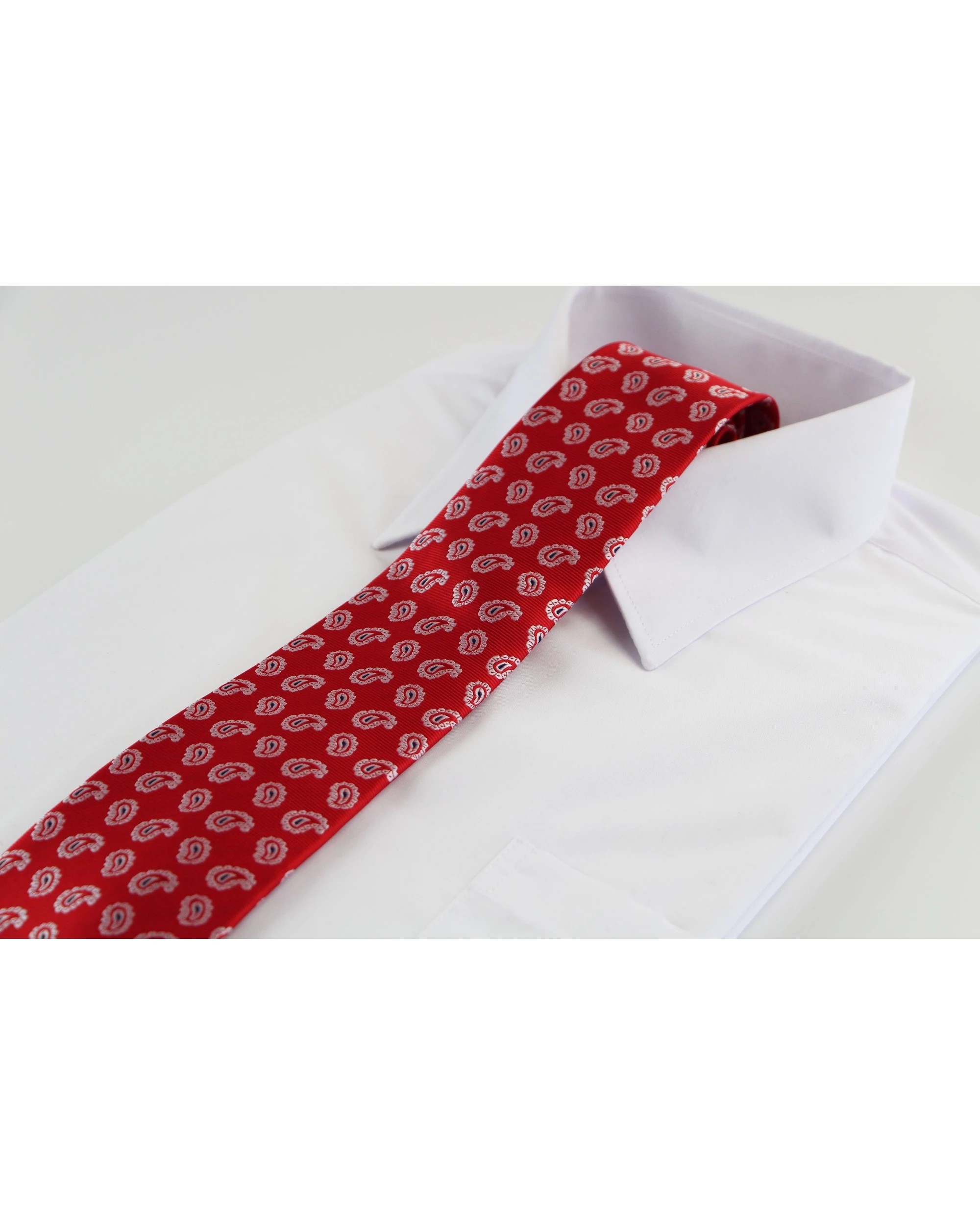 1 Zasel Mens Red & Silver Small Paisley Patterned 8cm Neck Tie, 1 of 2