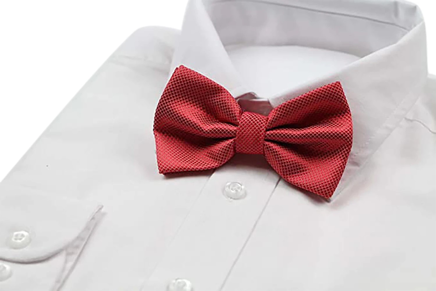 5 Zasel Mens Watermelon Red Plain Coloured Checkered Bow Tie - Red, 5 of 5