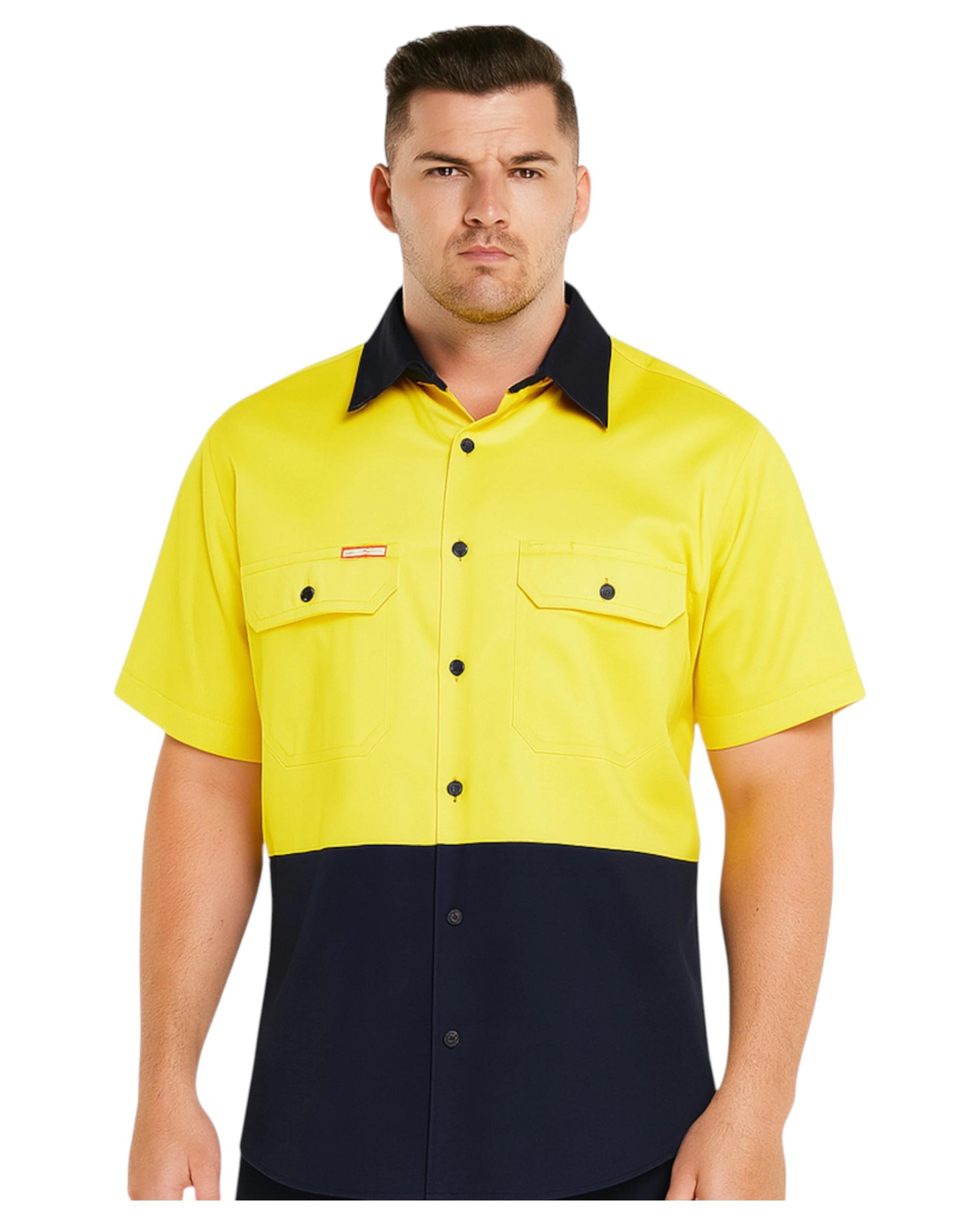 4 Hard Yakka 3 Pack Core Hi Vis 2 Tone Short Sleeve Lightweight Vented Shirt YELLOW/NAVY, 4 of 6