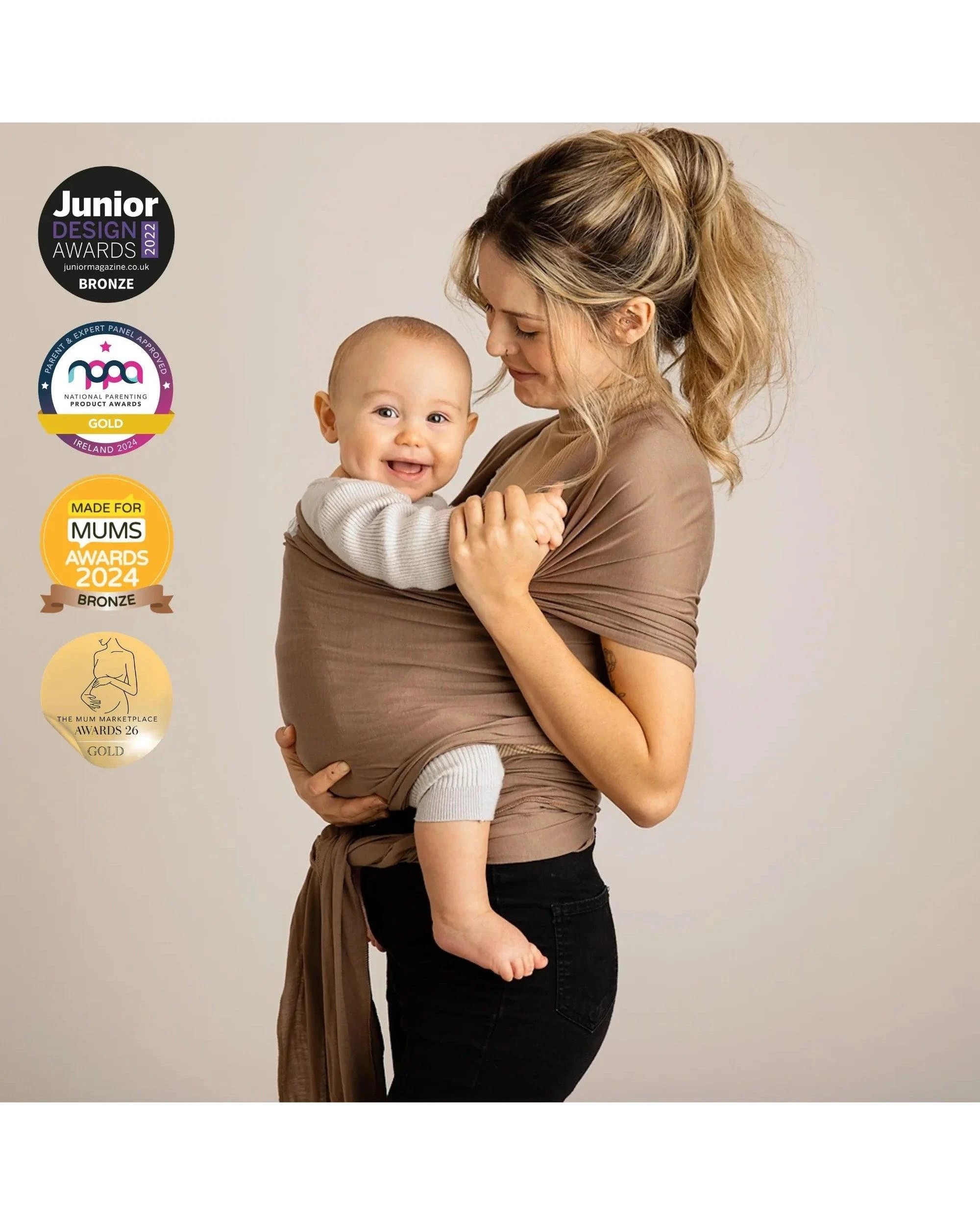 4 Gaia Baby Stretchy Baby Wrap - Nutmeg, 4 of 5