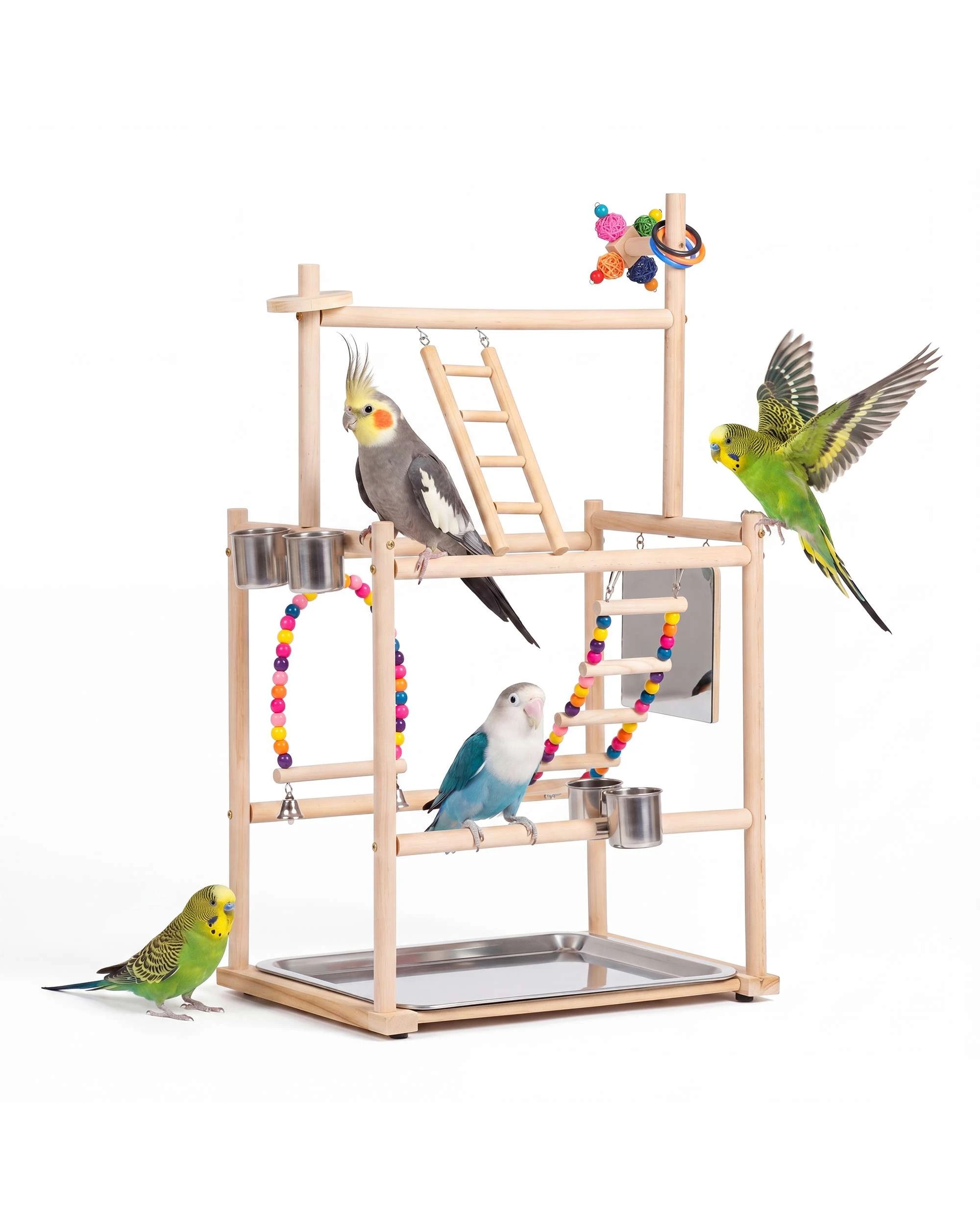 1 Advwin Bird Playground Natural Wood Parrot Playstand, 1 of 8