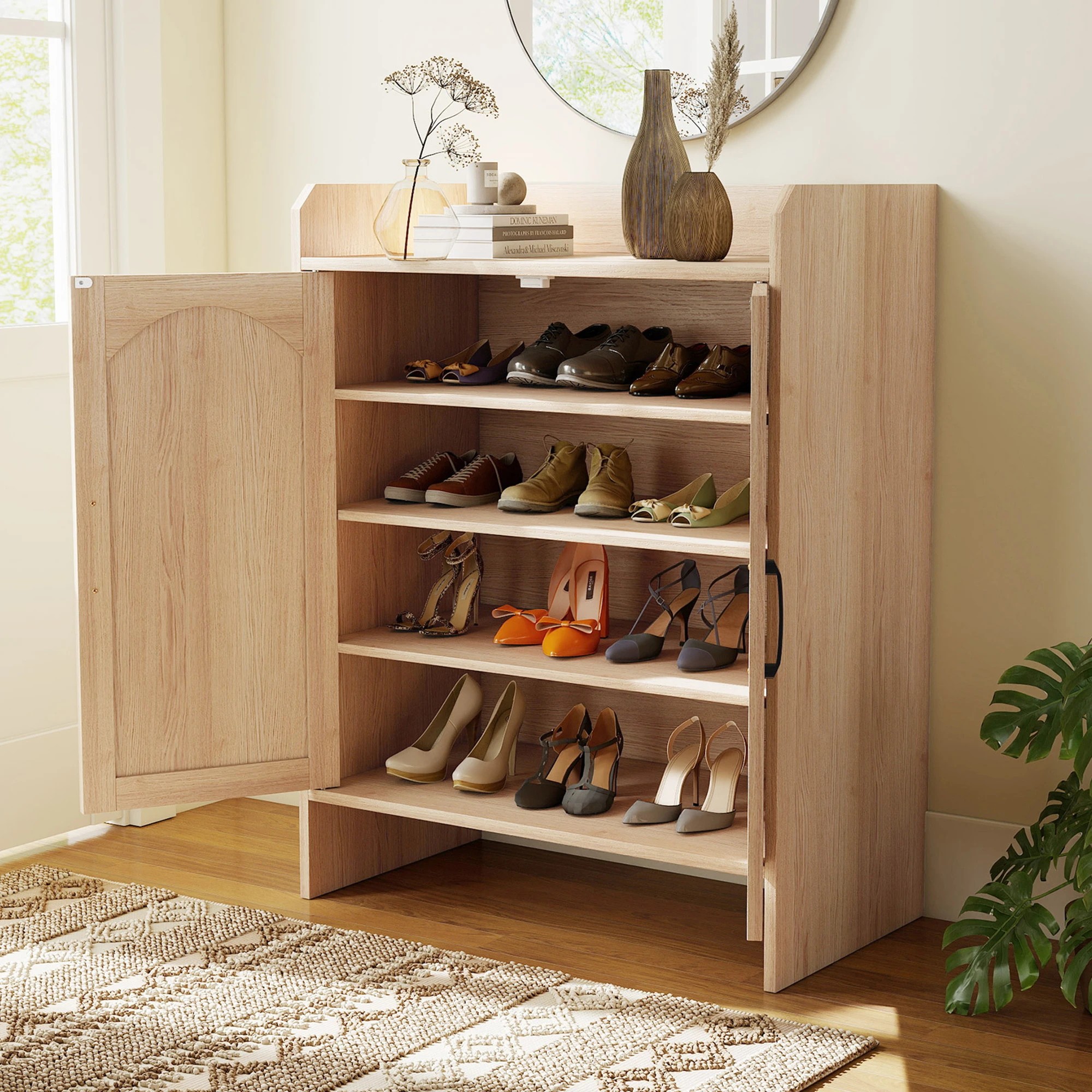 7 Levede 5-Layer Rattan Shoe CabinetsDouble Wooden Doors, 7 of 9