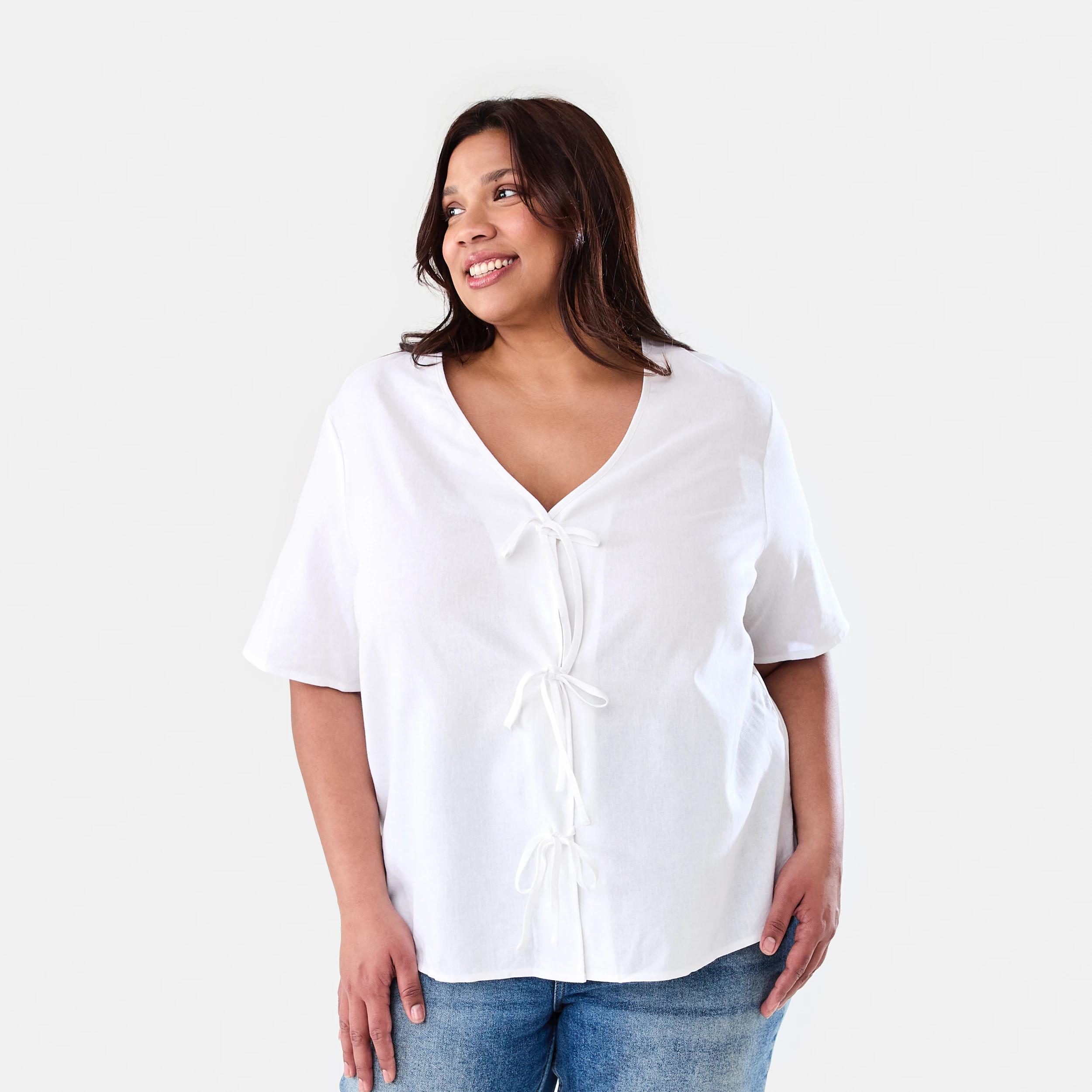 1 Curve Short Sleeve Tie Front Top White, 1 of 7