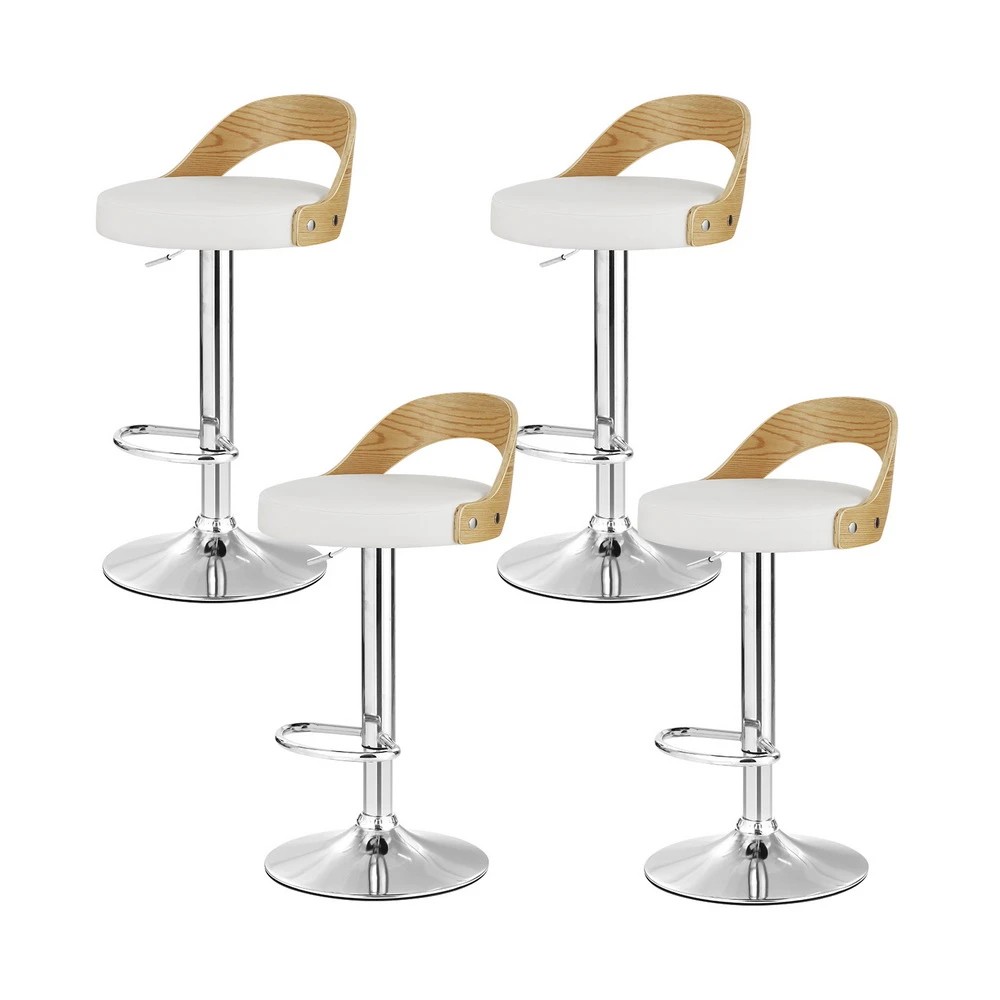 1 Artiss 4x Bar Stools Adjustable Leather Padded - White, 1 of 5