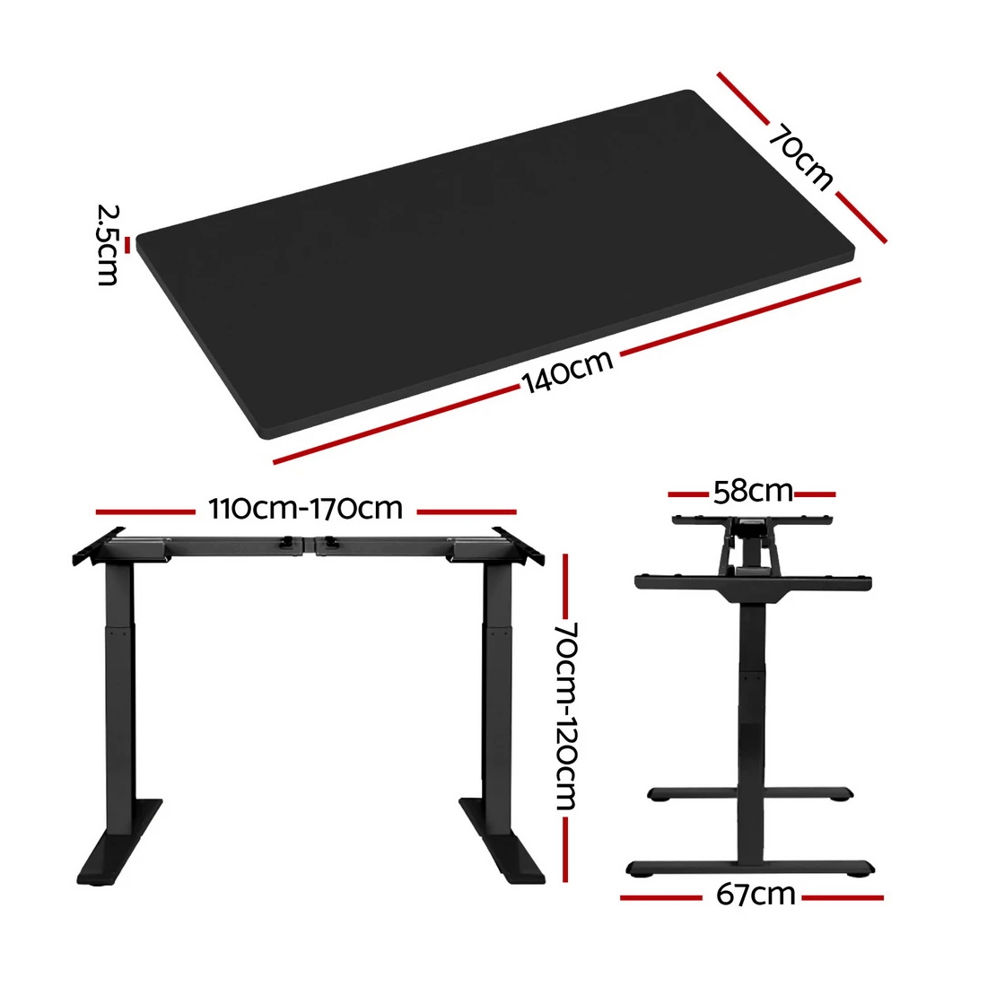 2 Artiss Standing Desk Motorised Dual Motor 140CM - Black, 2 of 6