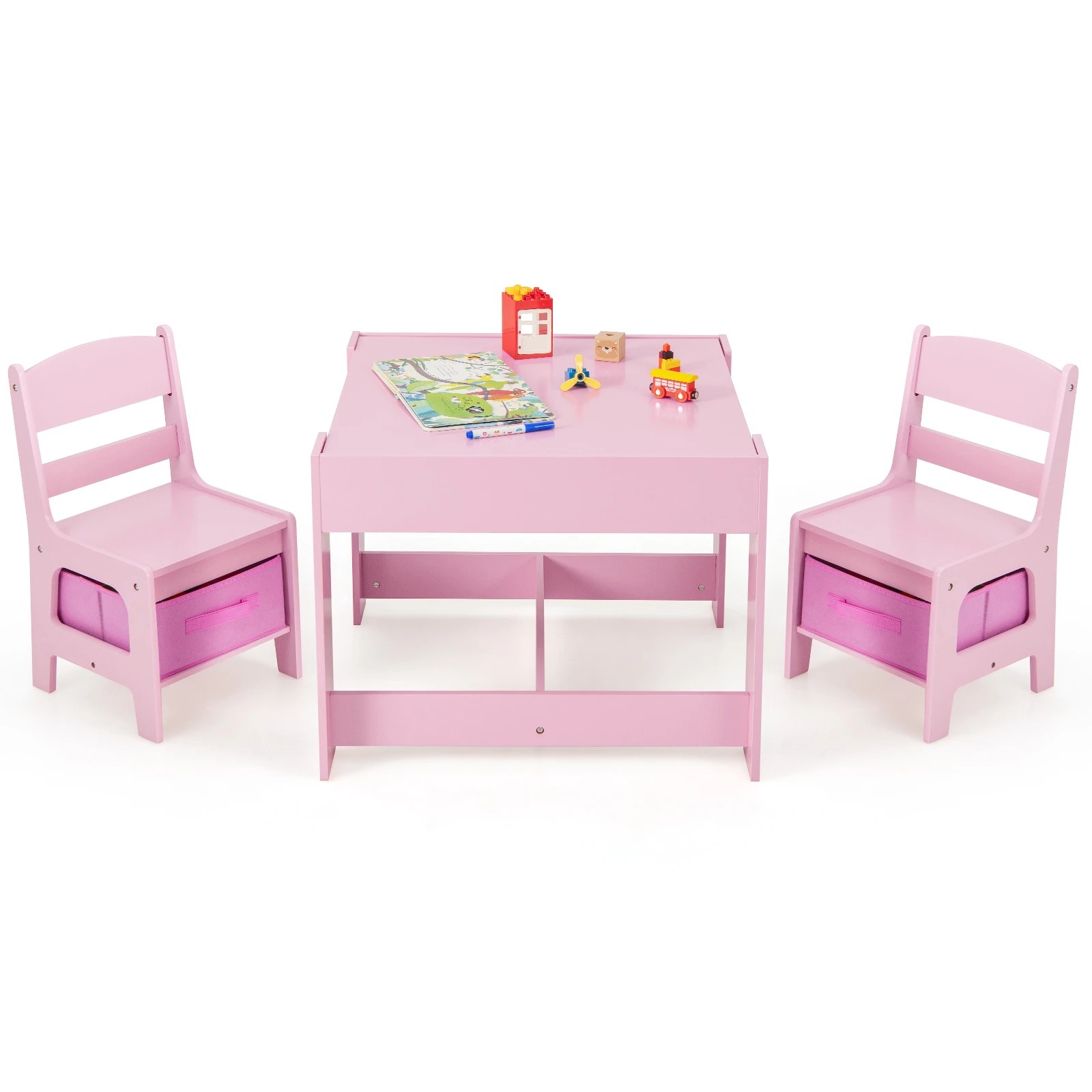 1 Costway 3PCS Kids Table & Chairs Set w/Storage Box, 1 of 6