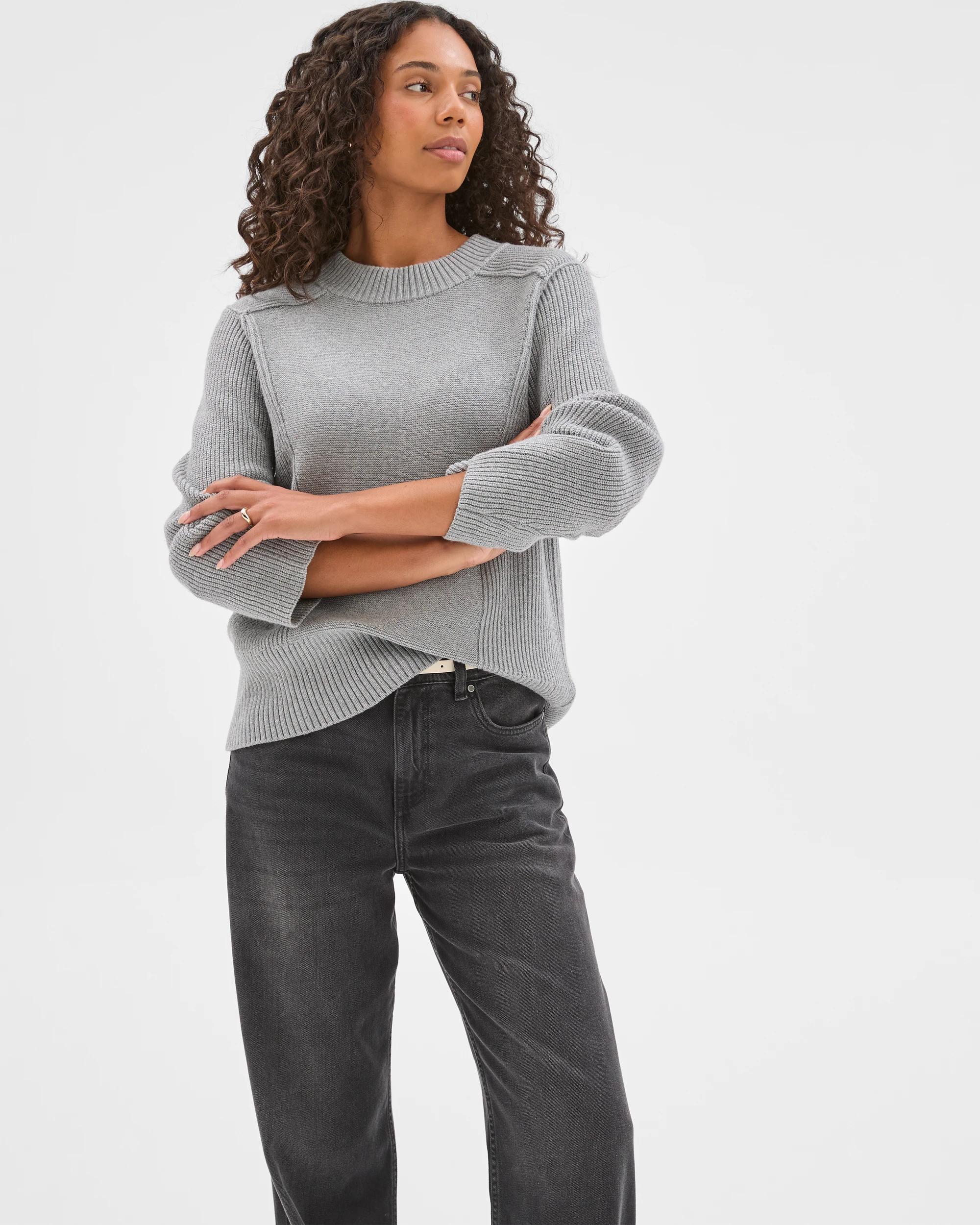 3 Target Woman Australian Cotton Blend Knit Stitch Crew Neck Jumper MID GREY MARLE, 3 of 9