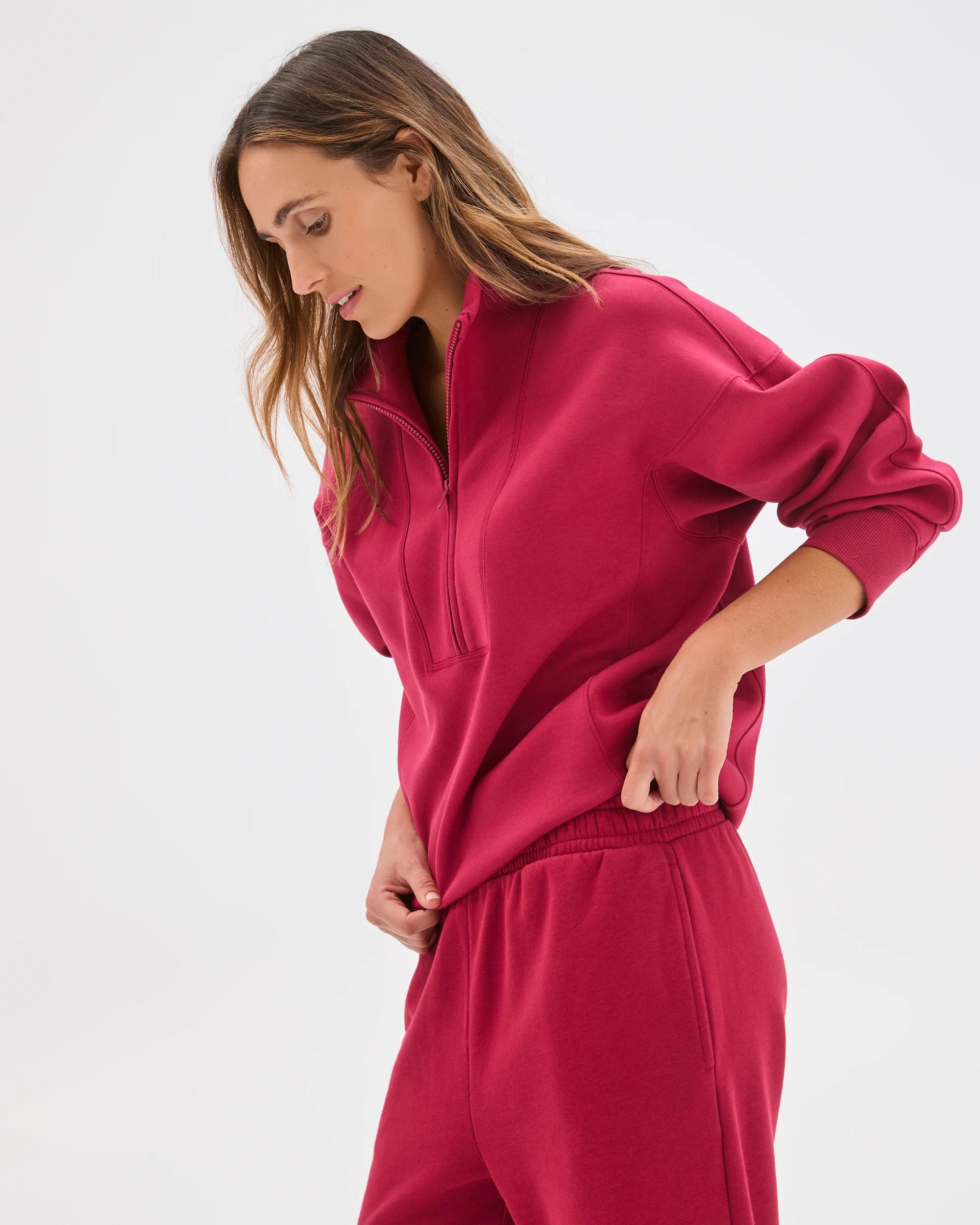 5 Target Active Australian Cotton Blend Cocoon 1/4 Zip Fleece Jumper DARK RED, 5 of 7