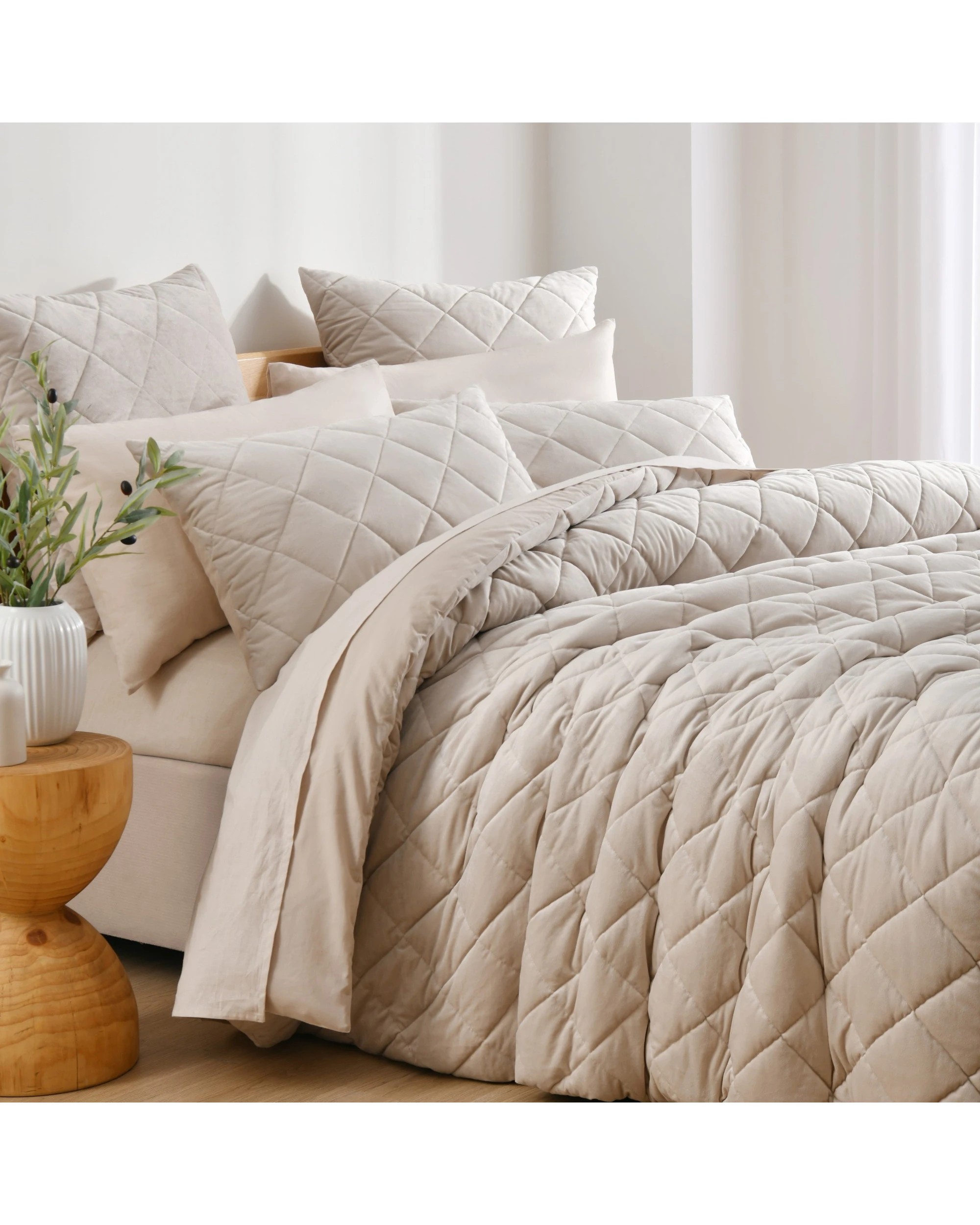 2 Dreamaker Haven Quilted Quilt Cover Set - Queen Bed - Stone, 2 of 9