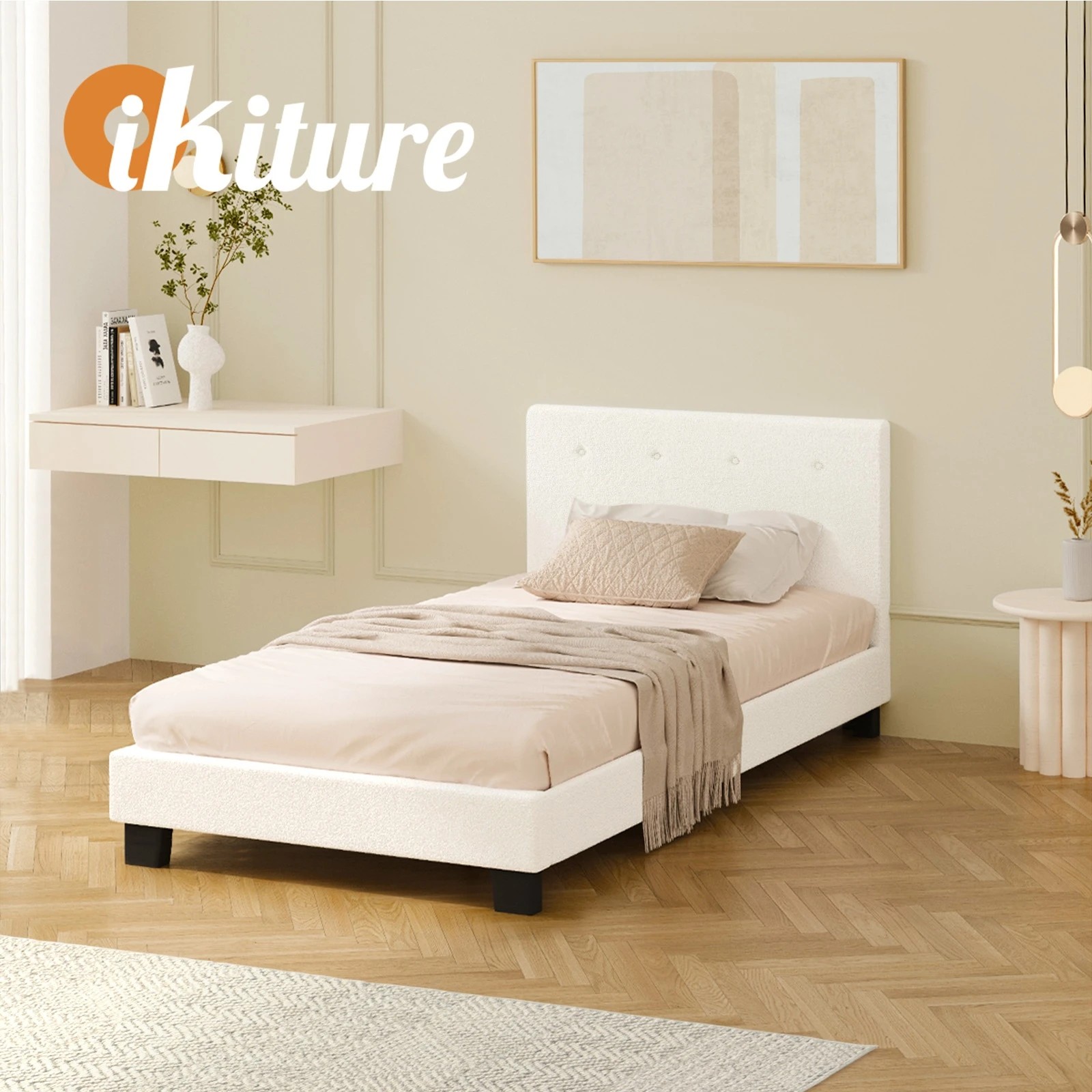 7 Oikiture King Single Bed Frame Bed Platform
 - White, 7 of 10