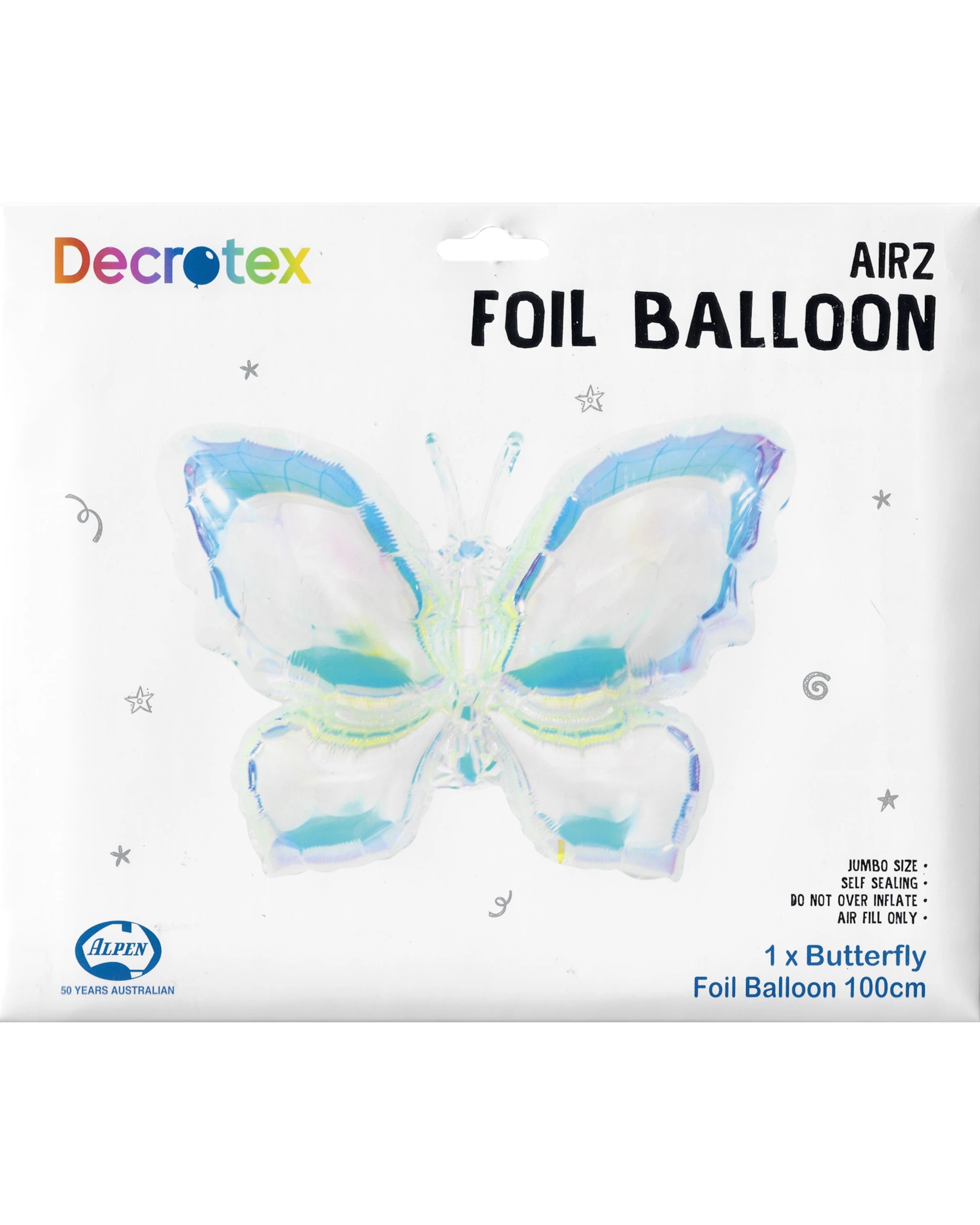 2 Alpen Airz Iridescent Butterfly Air Fill Foil Balloon 100cm - Metallic, 2 of 3