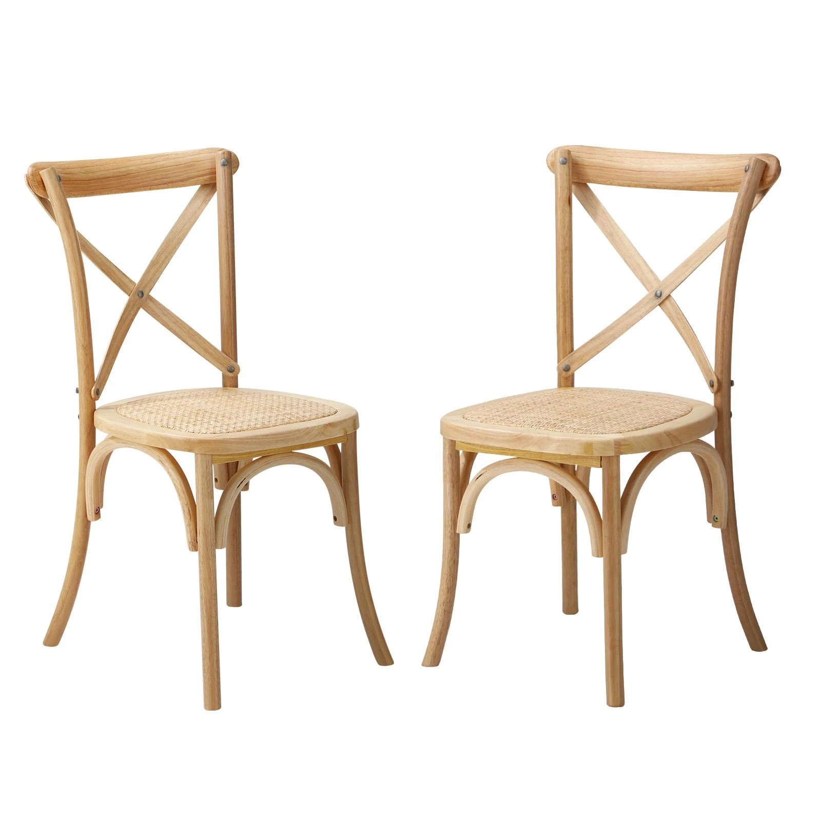 1 Oikiture 2pcs Crossback Dining Chair Solid Birch Timber Wood Ratan Seat Wooden
 - Natural, 1 of 10