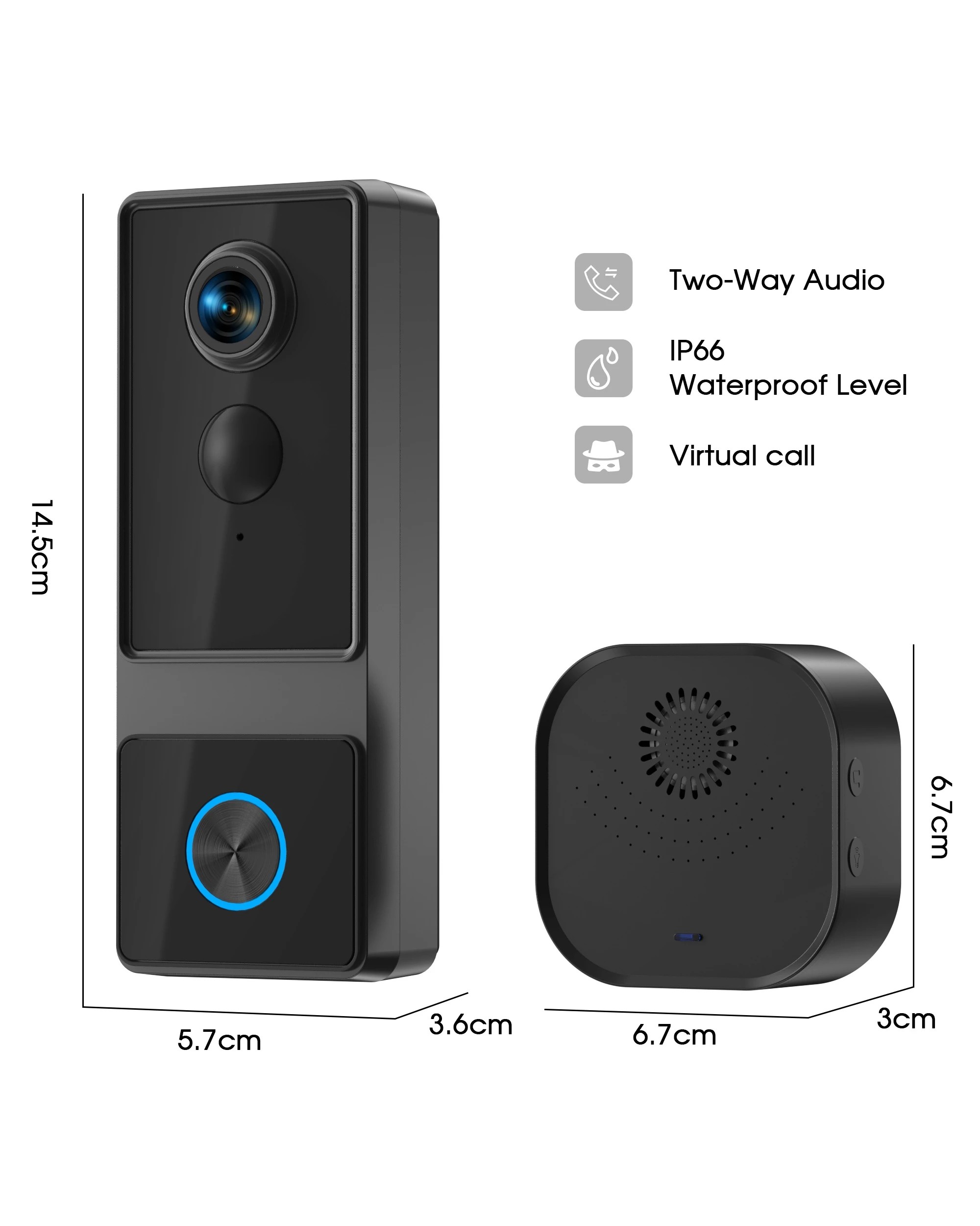 2 Advwin Video Doorbell Camera with Chime - Black, 2 of 5