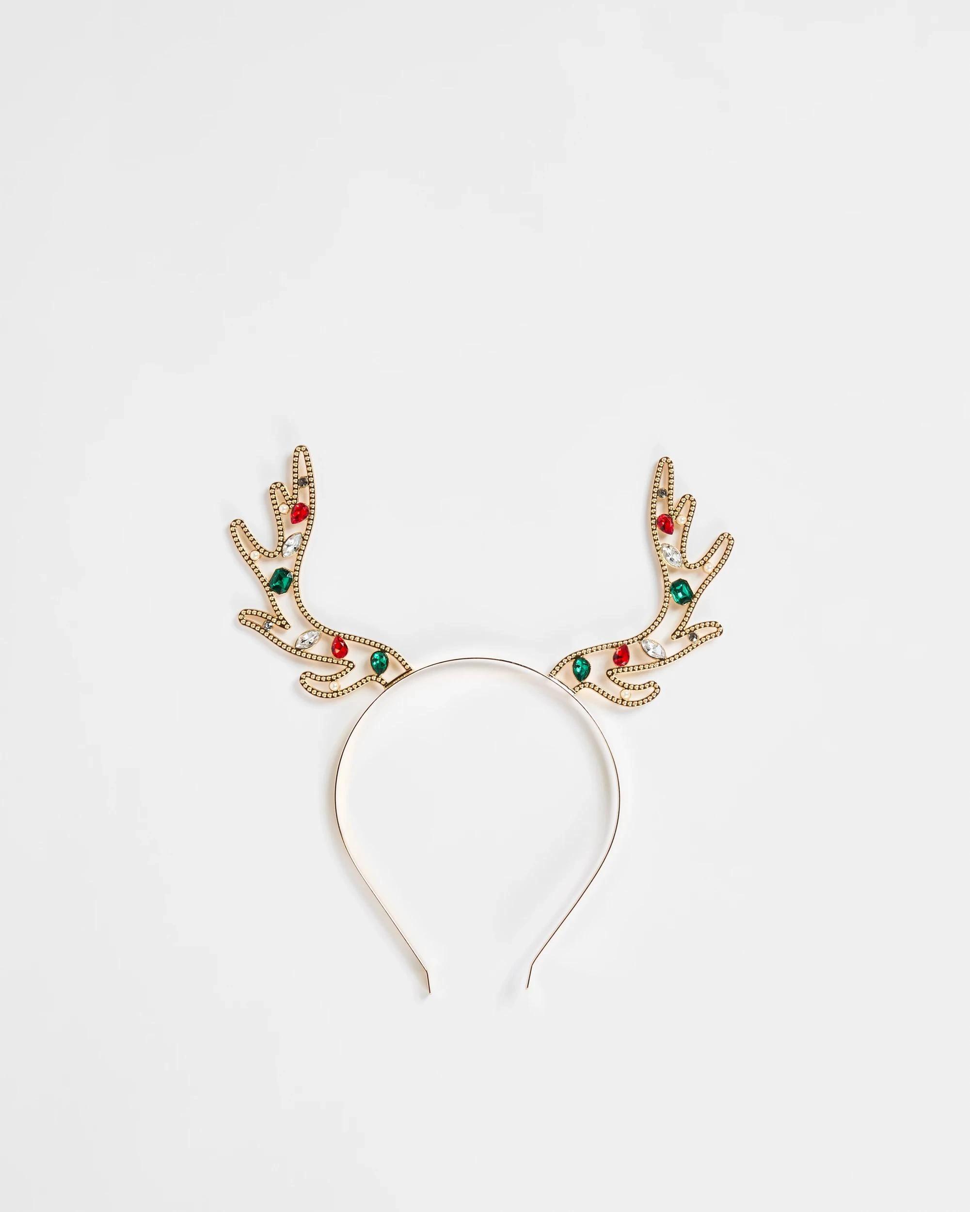 1 Target Kids Christmas Metal Jewelled Antler Headband GOLD, 1 of 3