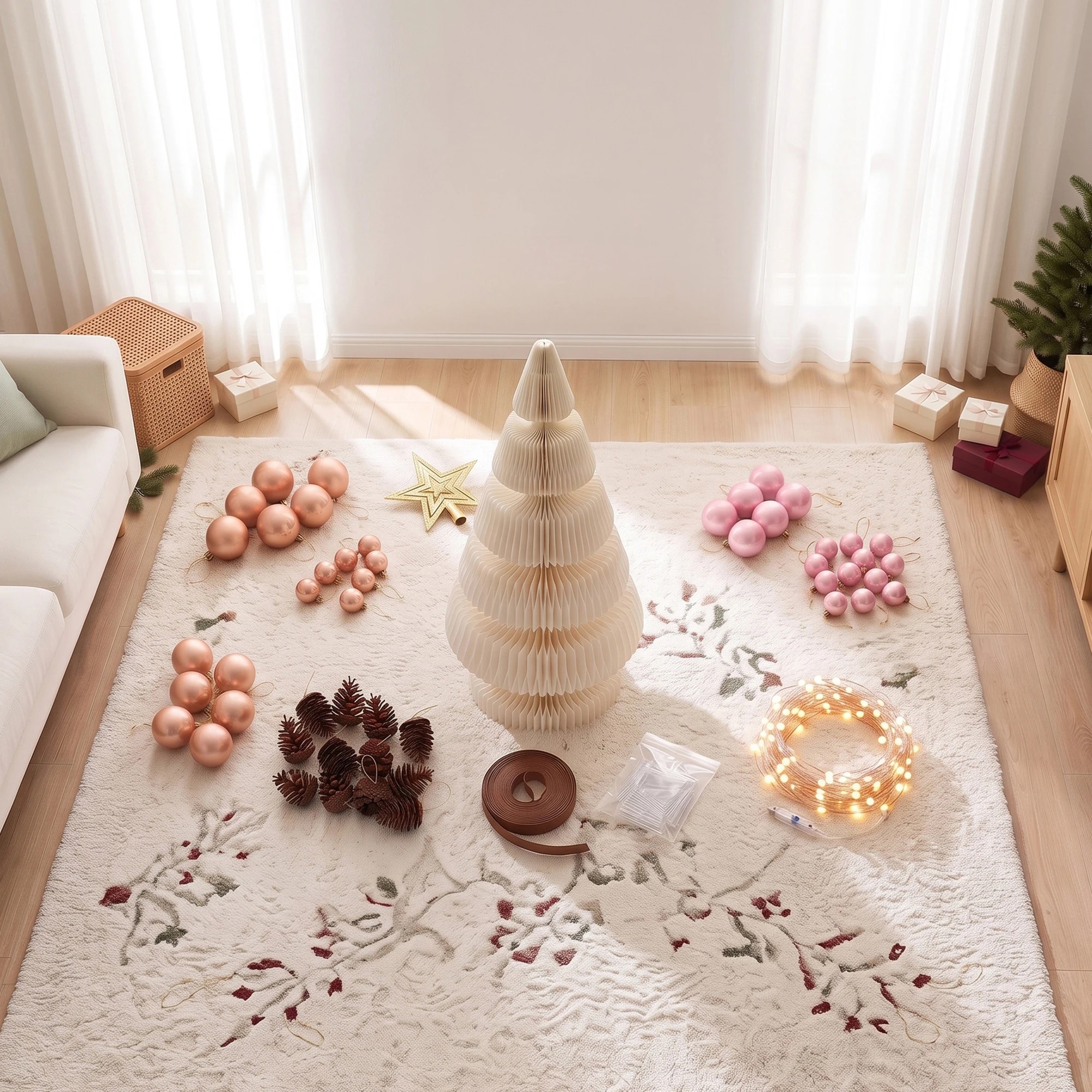 8 Jingle Jollys Paper Christmas Tree Foldable 114CM w/ Star Topper LEDs Xmas Decoration Kit - White, 8 of 9