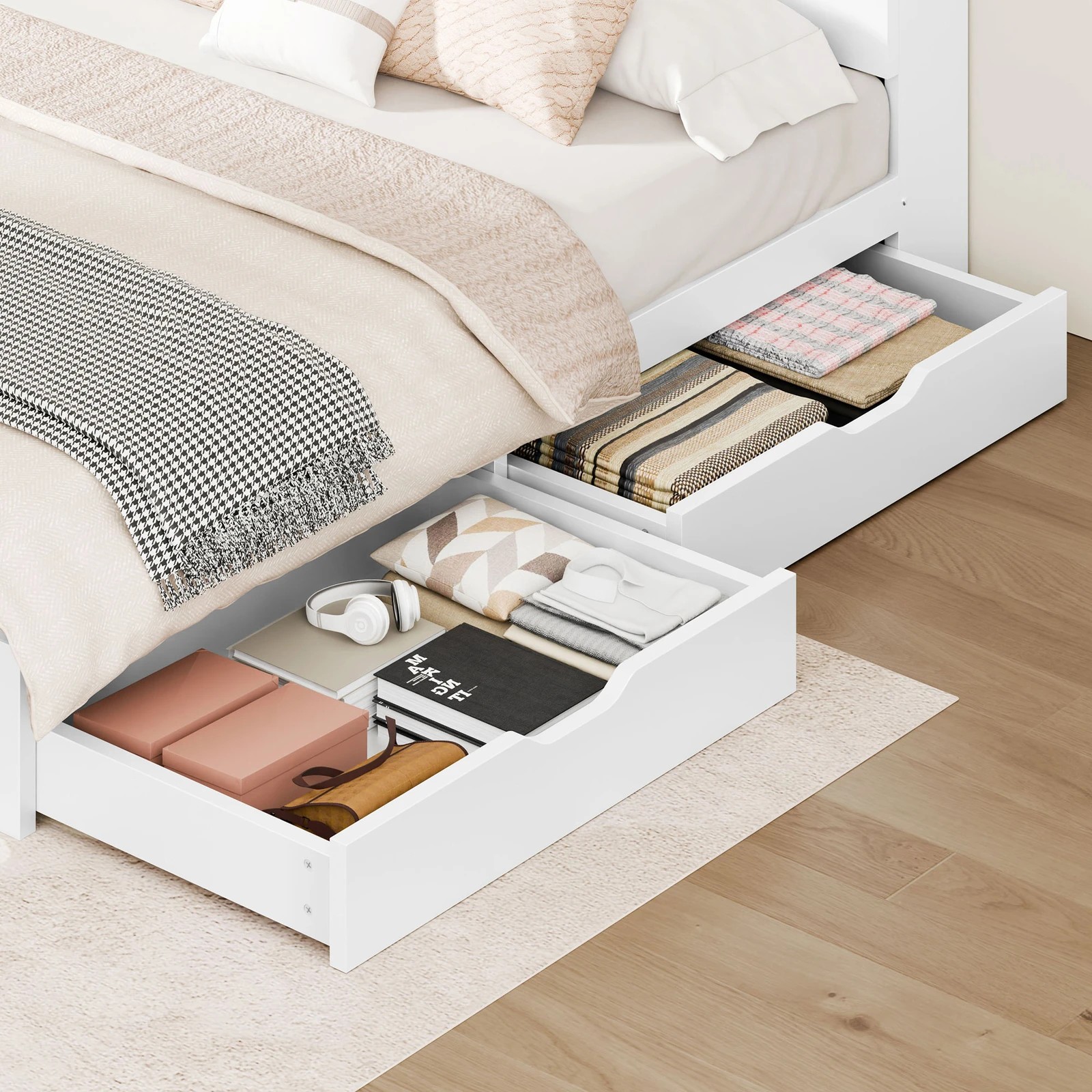 7 Alfordson Wooden Bed Frame Queen Size with Charging Station & 2 Drawers - White, 7 of 10