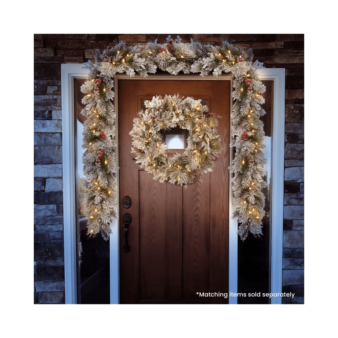 6 Christabelle 61cm Snowy Christmas Wreath Bedford With Led Lights Front Door Decoration Ornament, 6 of 7