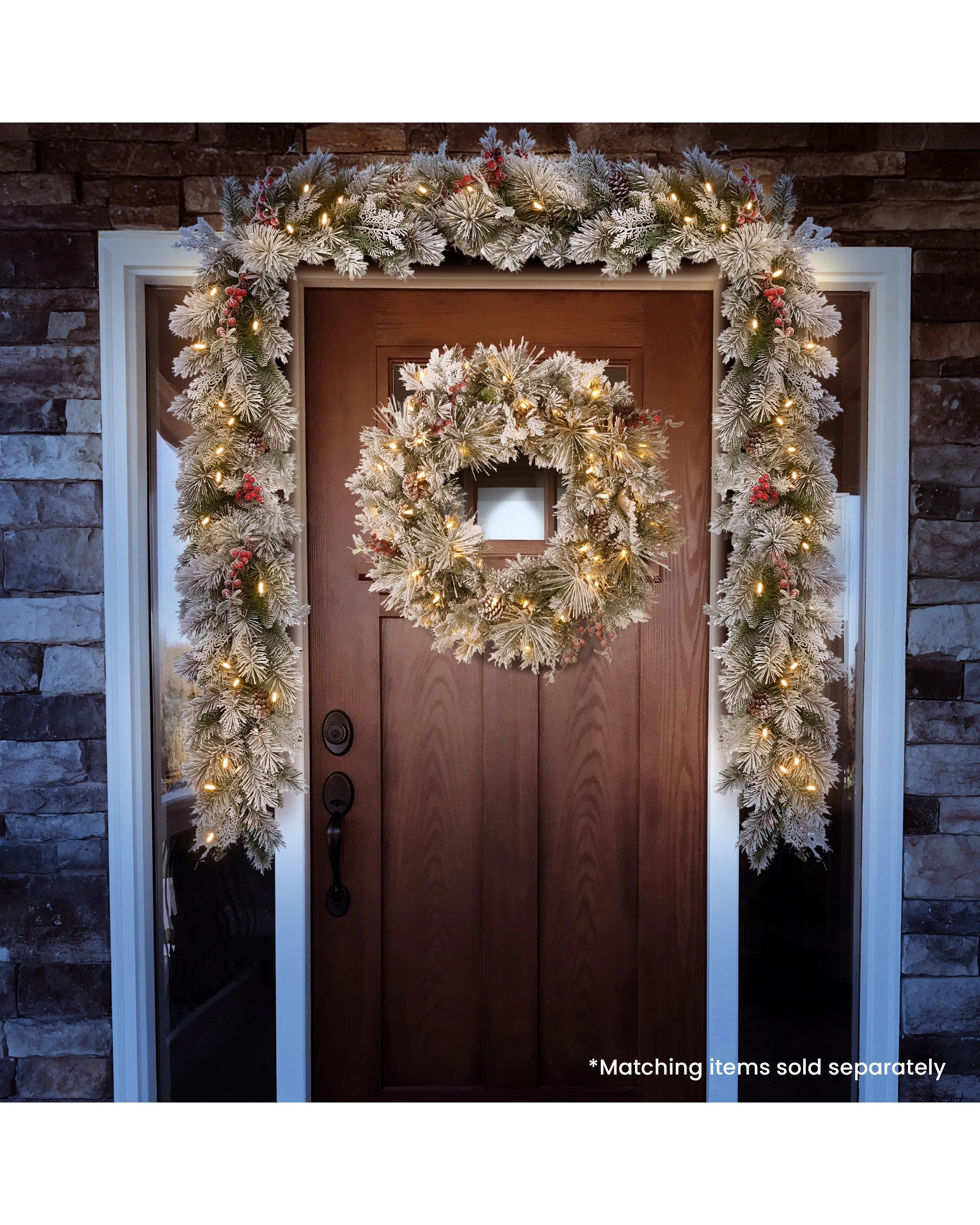 6 Christabelle 61cm Snowy Christmas Wreath Bedford With Led Lights Front Door Decoration Ornament, 6 of 7