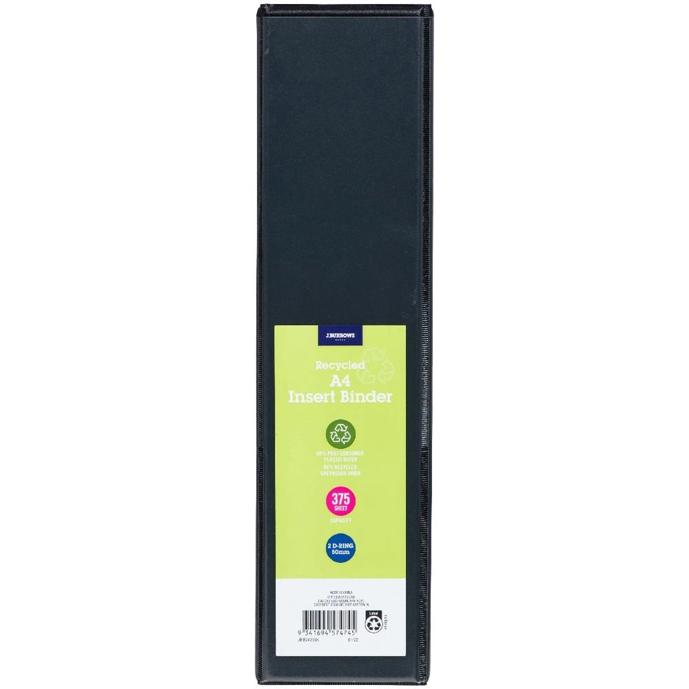 2 J.Burrows Insert Binder A4 2 D-Ring 50mm Black, 2 of 6