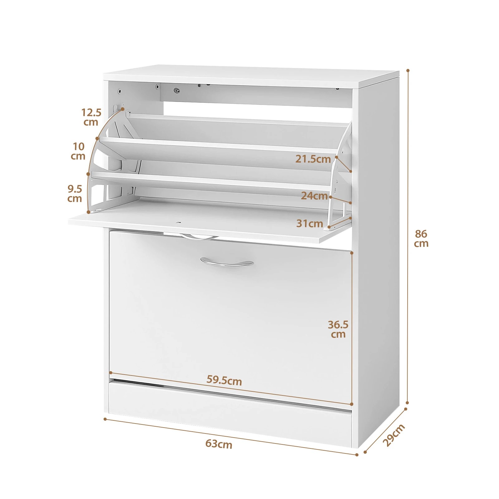 3 Ausway Shoe Cabinet Cupboard Hidden Sneaker Footwear Storage - White, 3 of 6